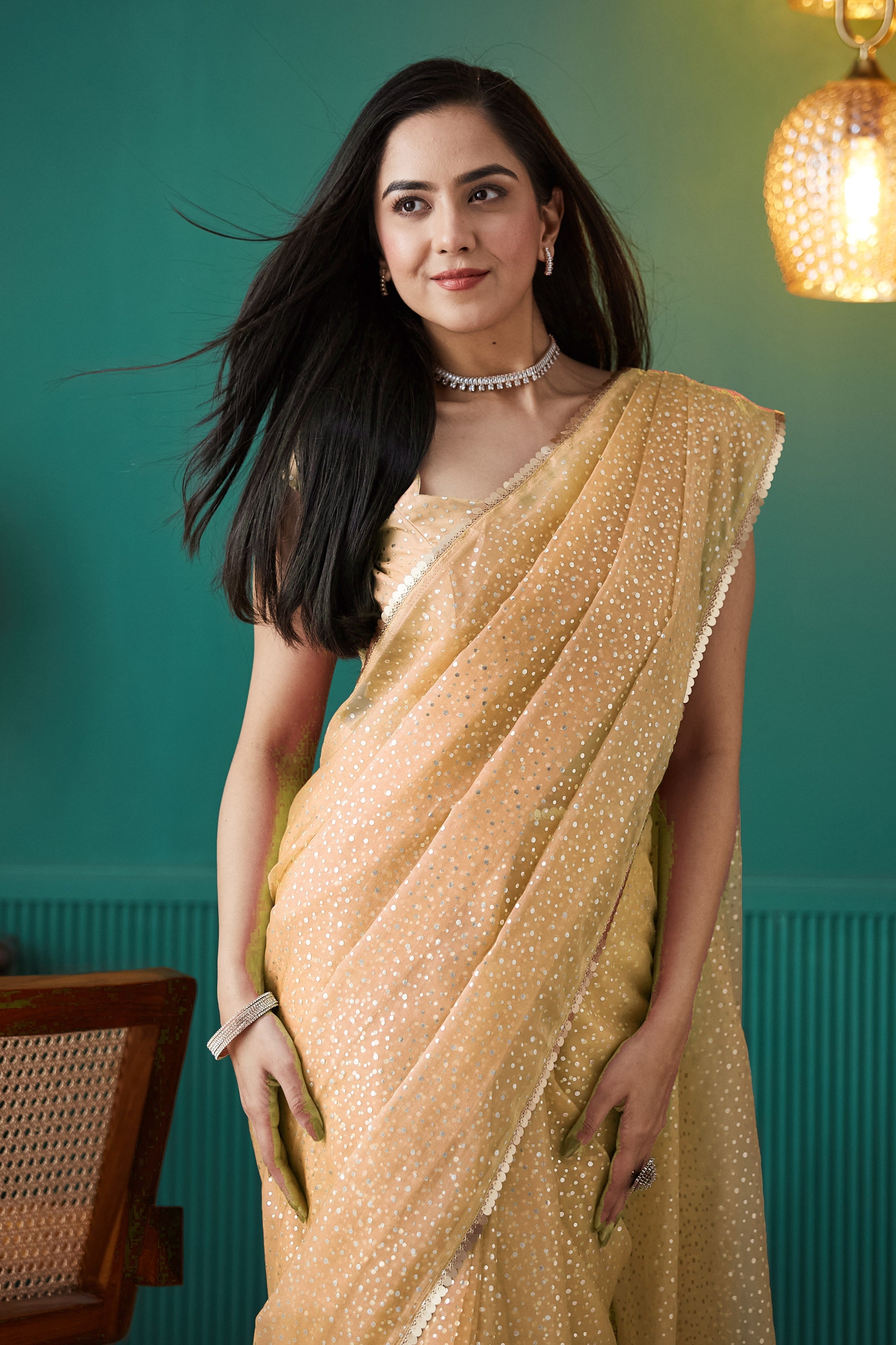 Organza Polka Foil Print Ready To Wear Saree