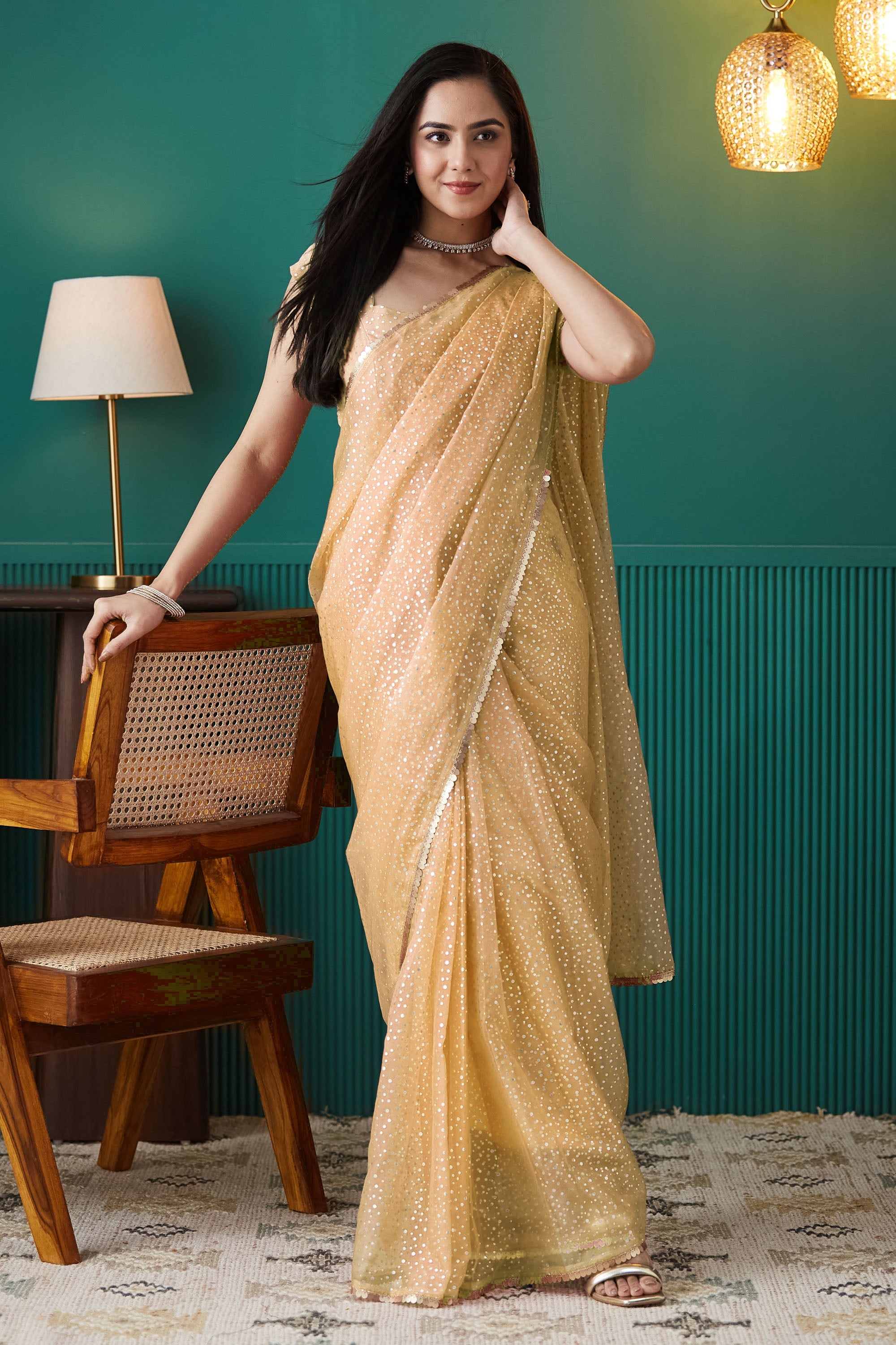 Organza Polka Foil Print Ready To Wear Saree