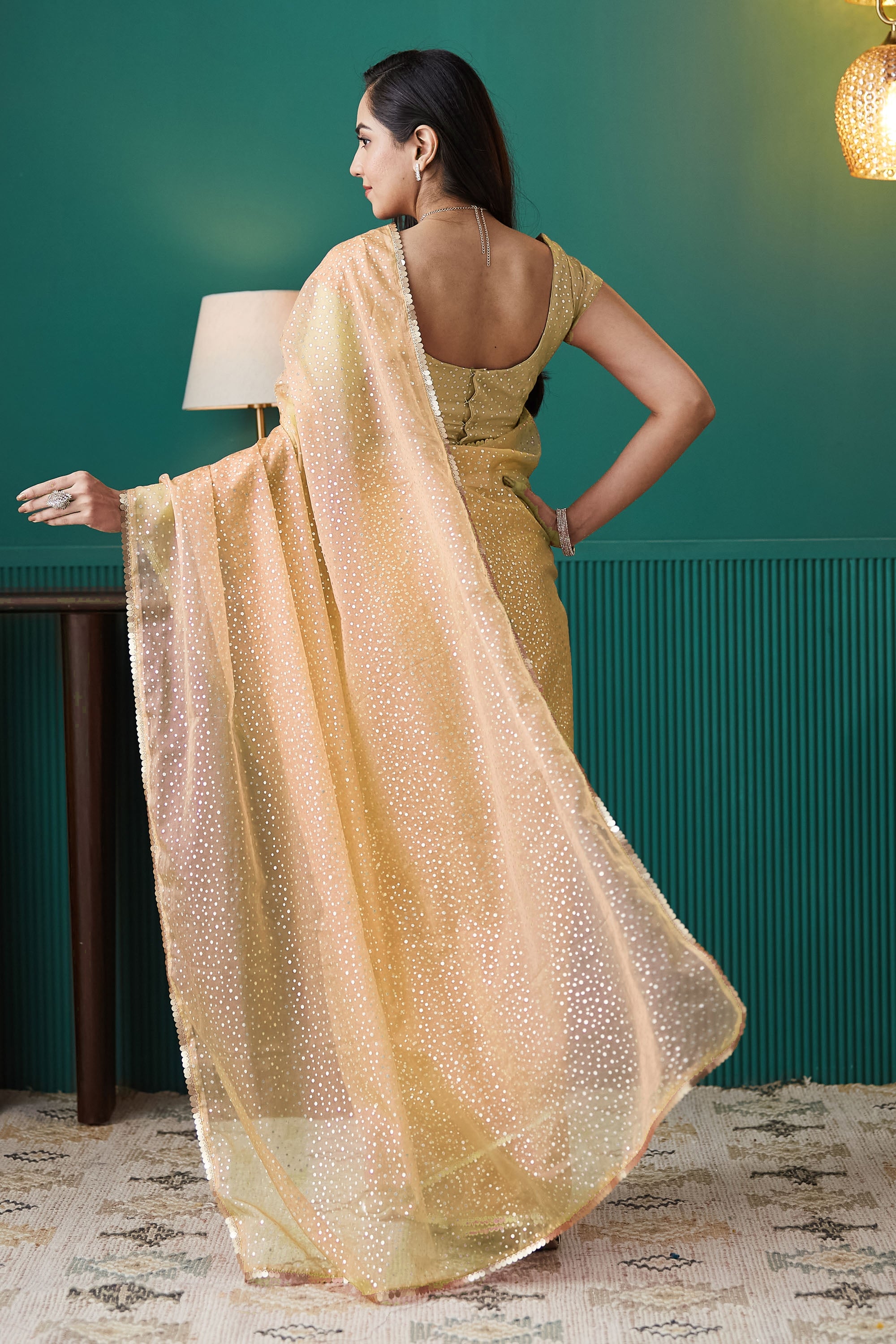 Organza Polka Foil Print Ready To Wear Saree