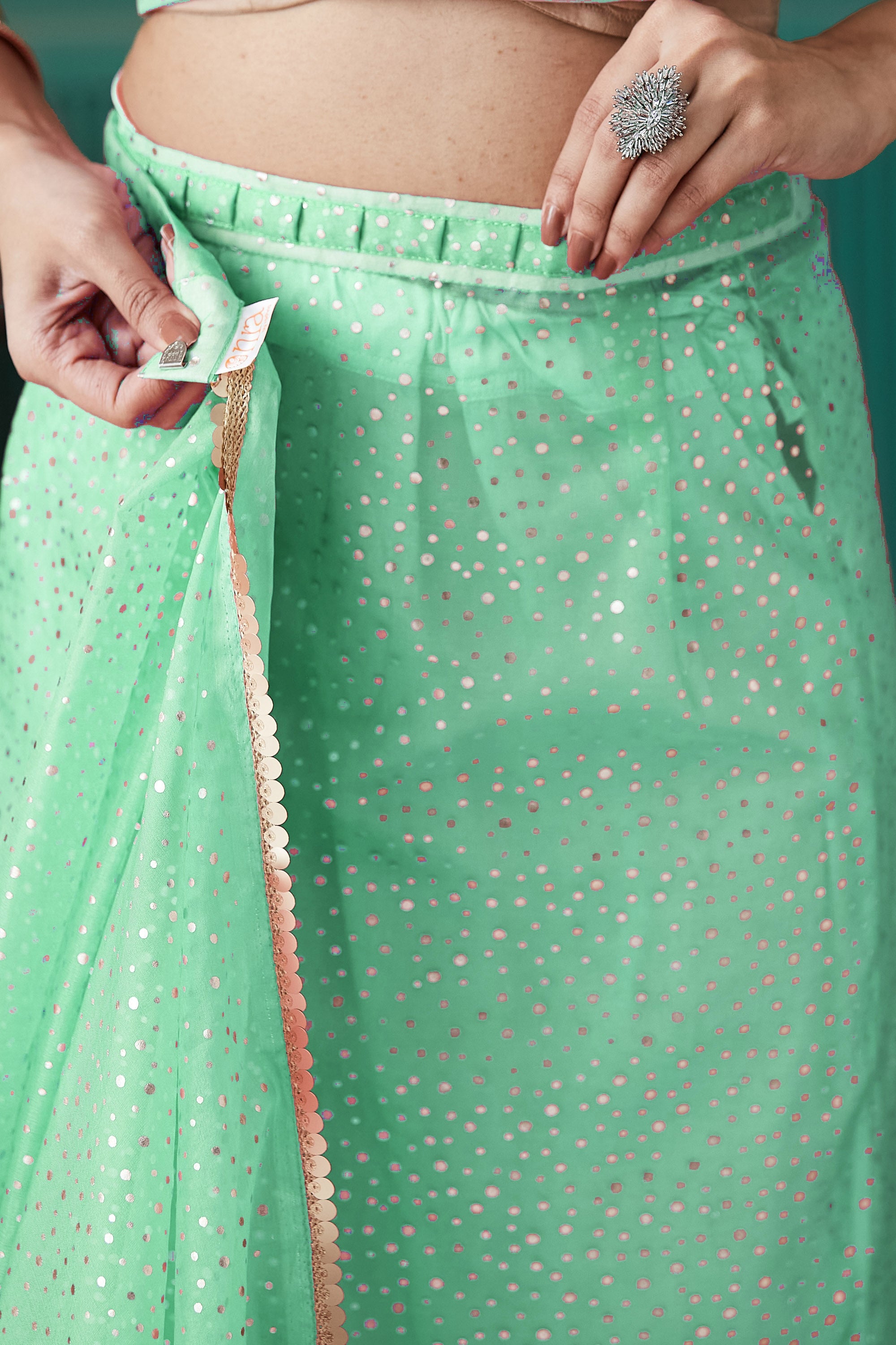 Organza Polka Foil Print Ready To Wear Saree