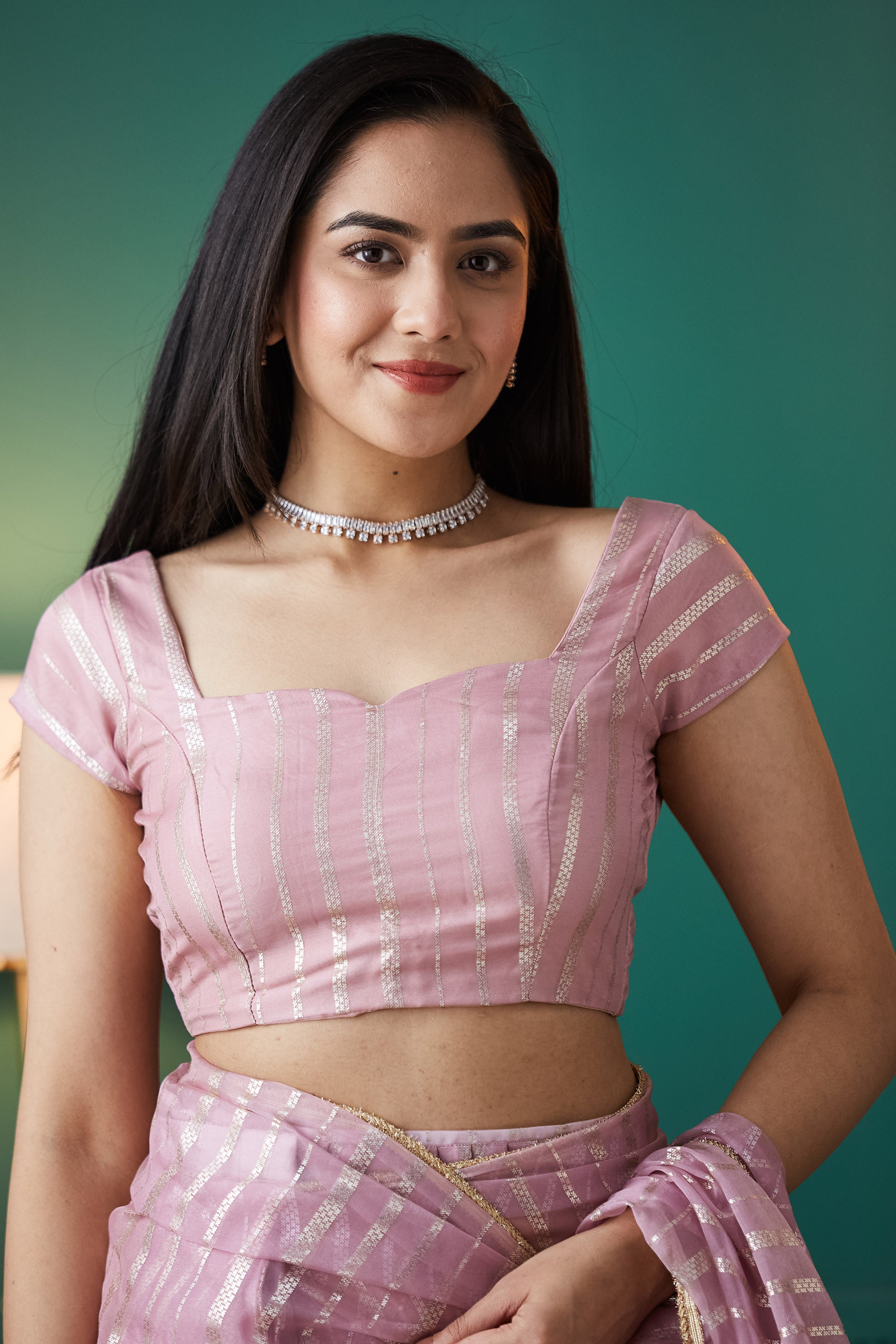 Organza Stripes Foil Print  Saree