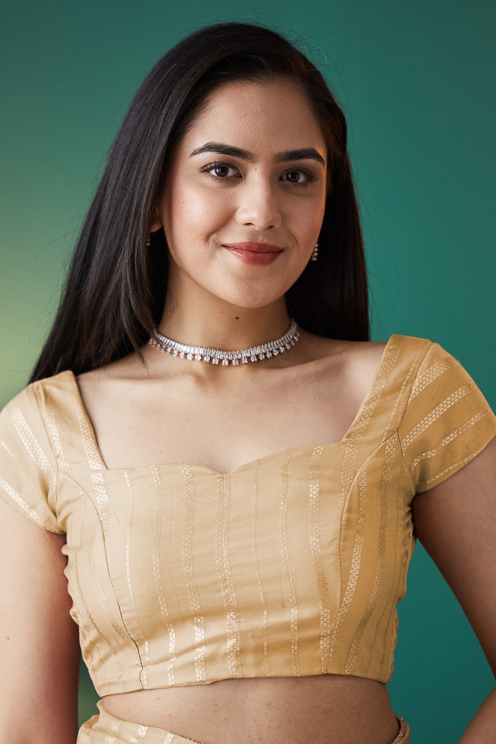 Organza Stripes Foil Print Ready To Wear Saree