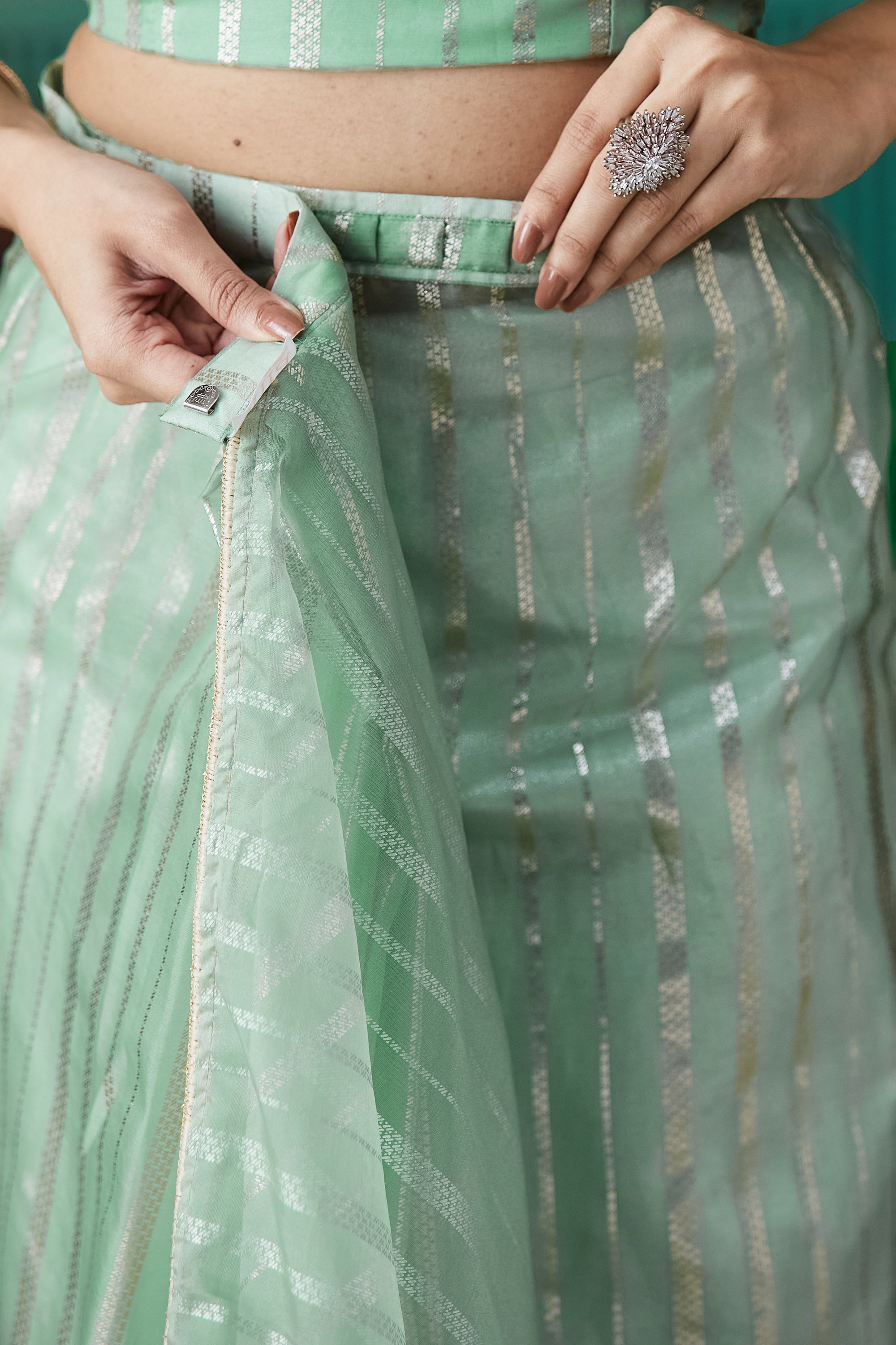 Organza Stripes Foil Print Ready To Wear Saree