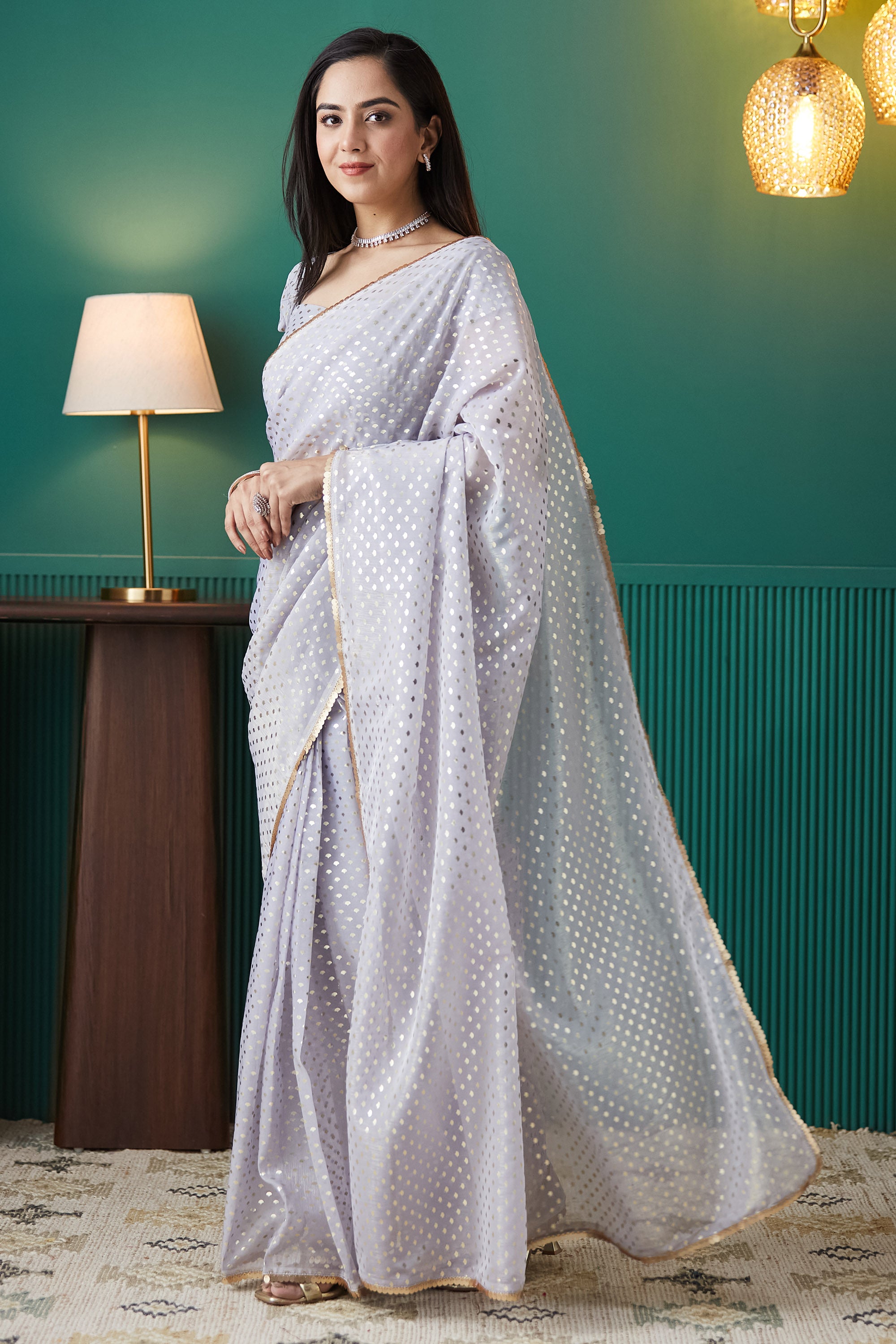 Organza Polka Foil Print Saree