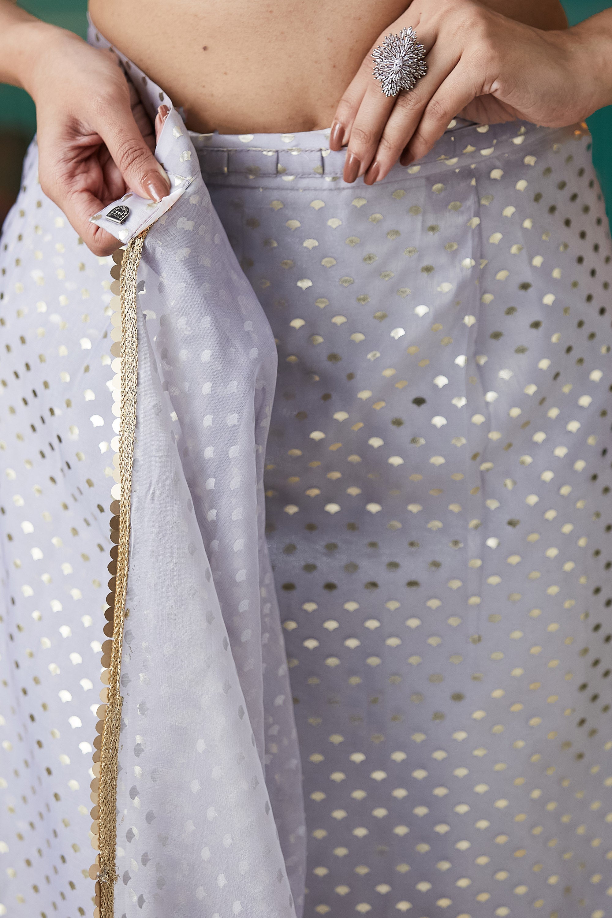 Organza Polka Foil Print Ready To Wear Saree