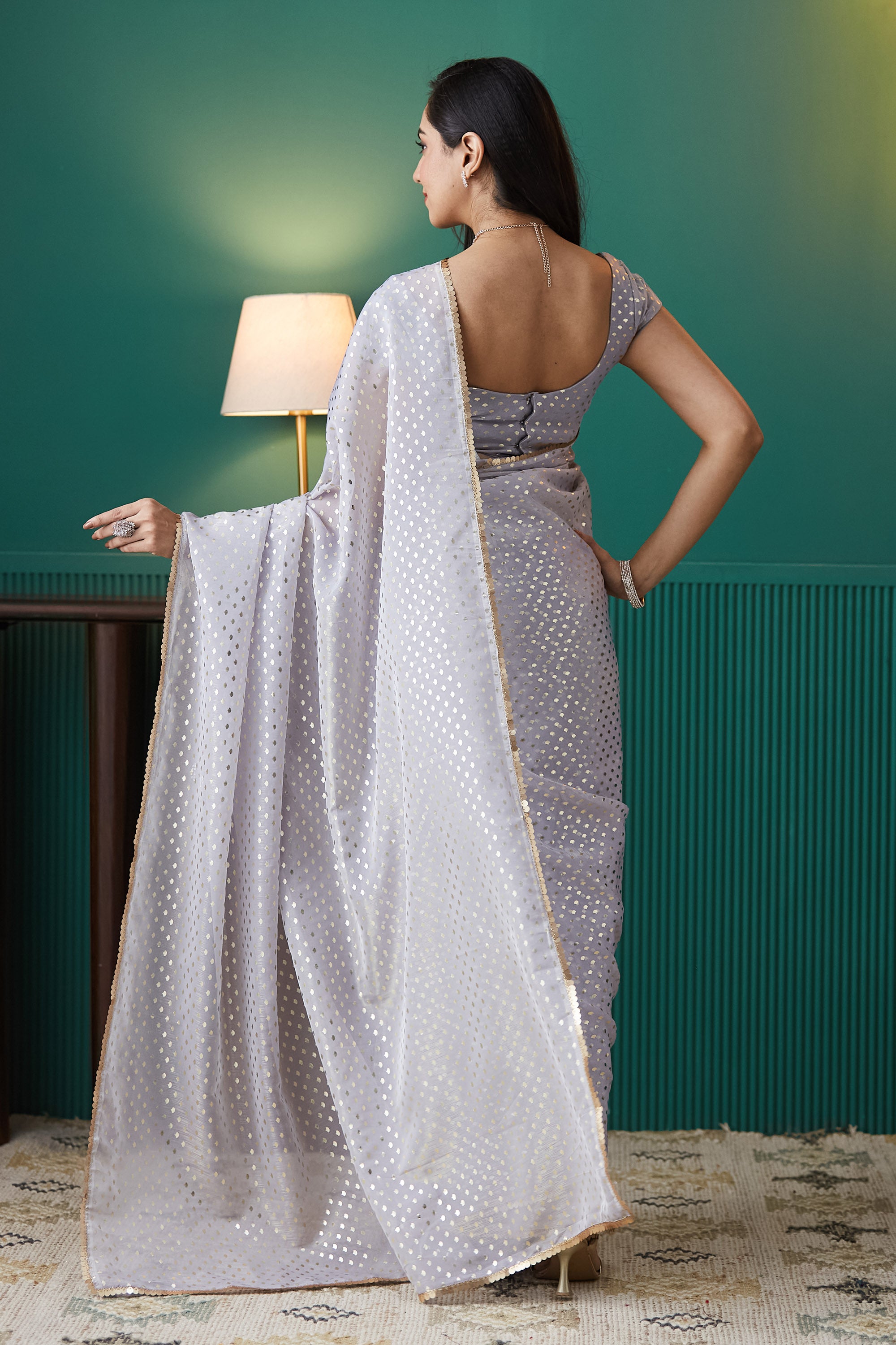 Organza Polka Foil Print Saree