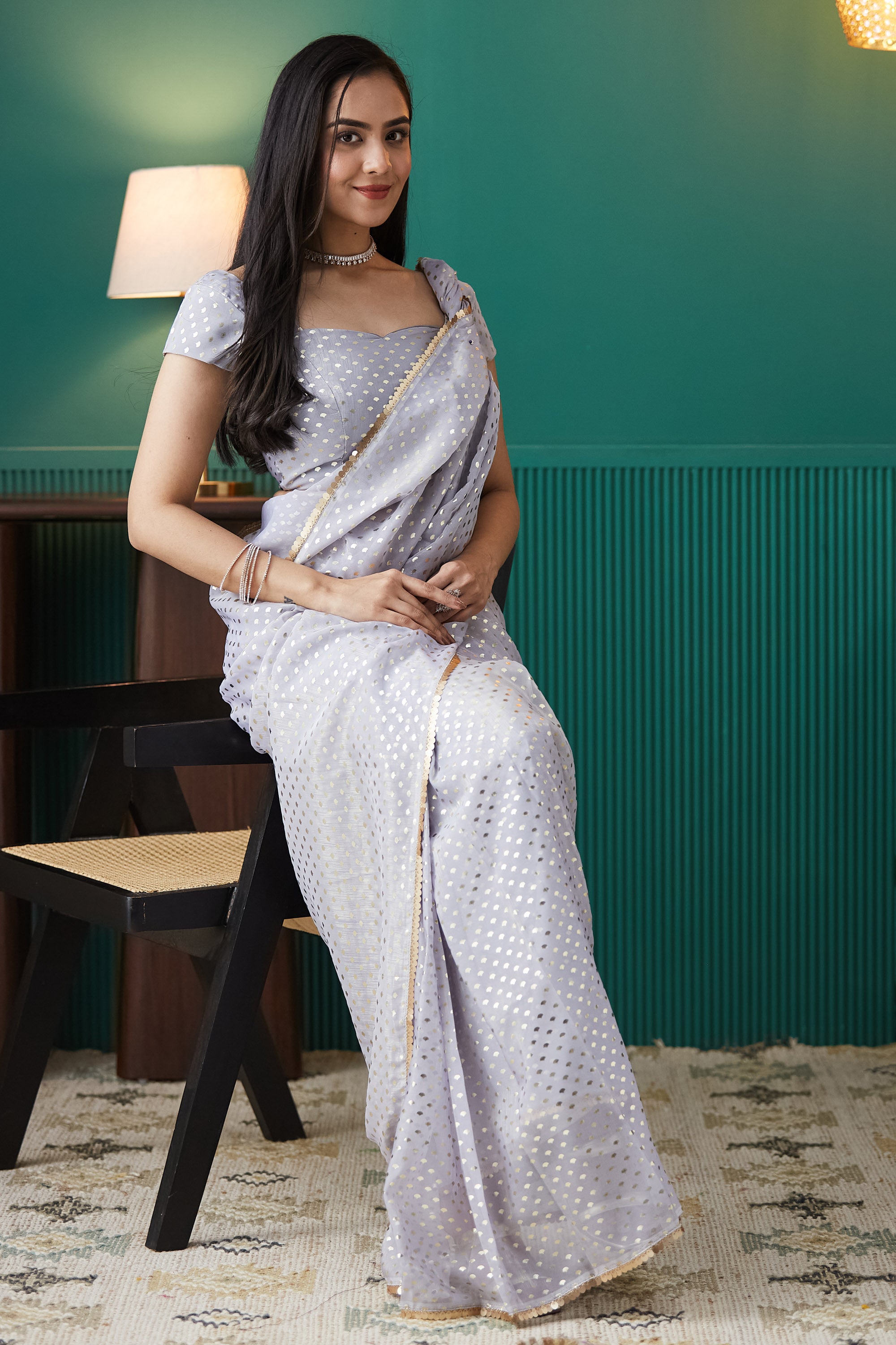 Organza Polka Foil Print Saree