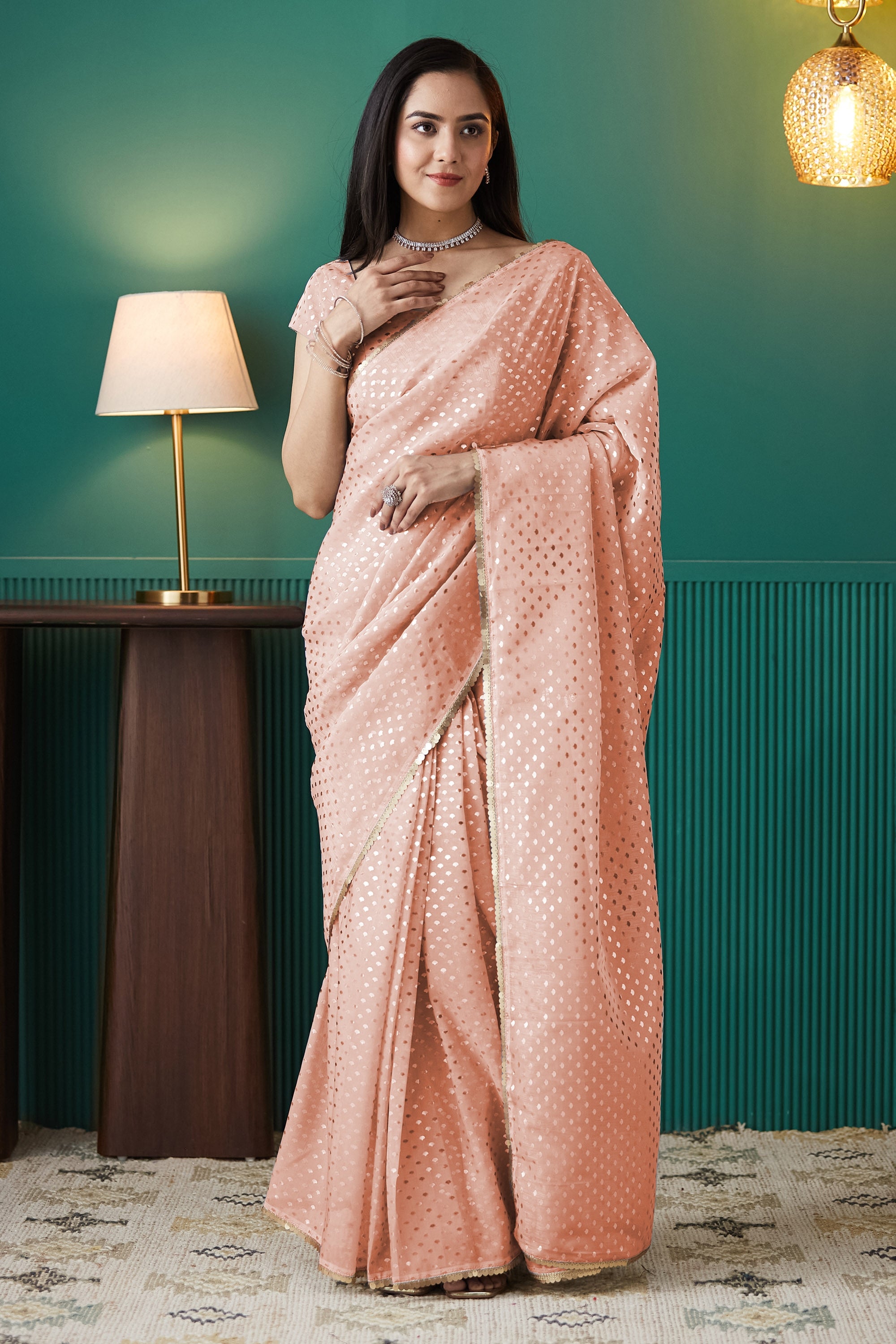 Organza Polka Foil Print Ready To Wear Saree