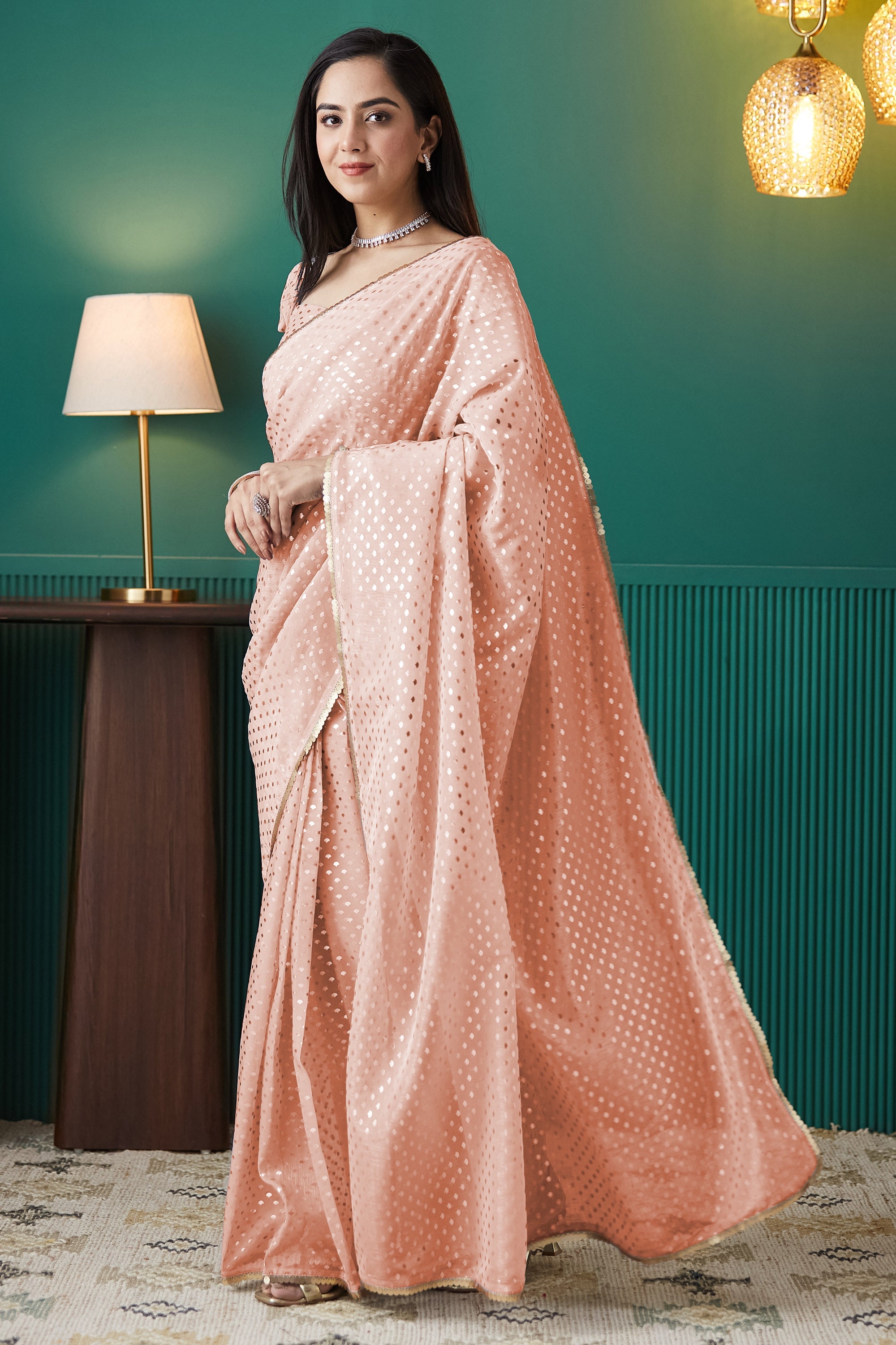 Organza Polka Foil Print Ready To Wear Saree