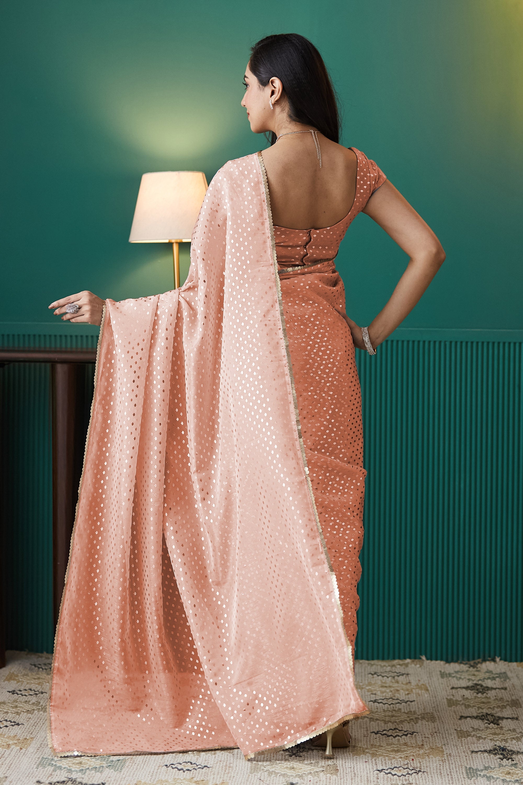 Organza Polka Foil Print Ready To Wear Saree