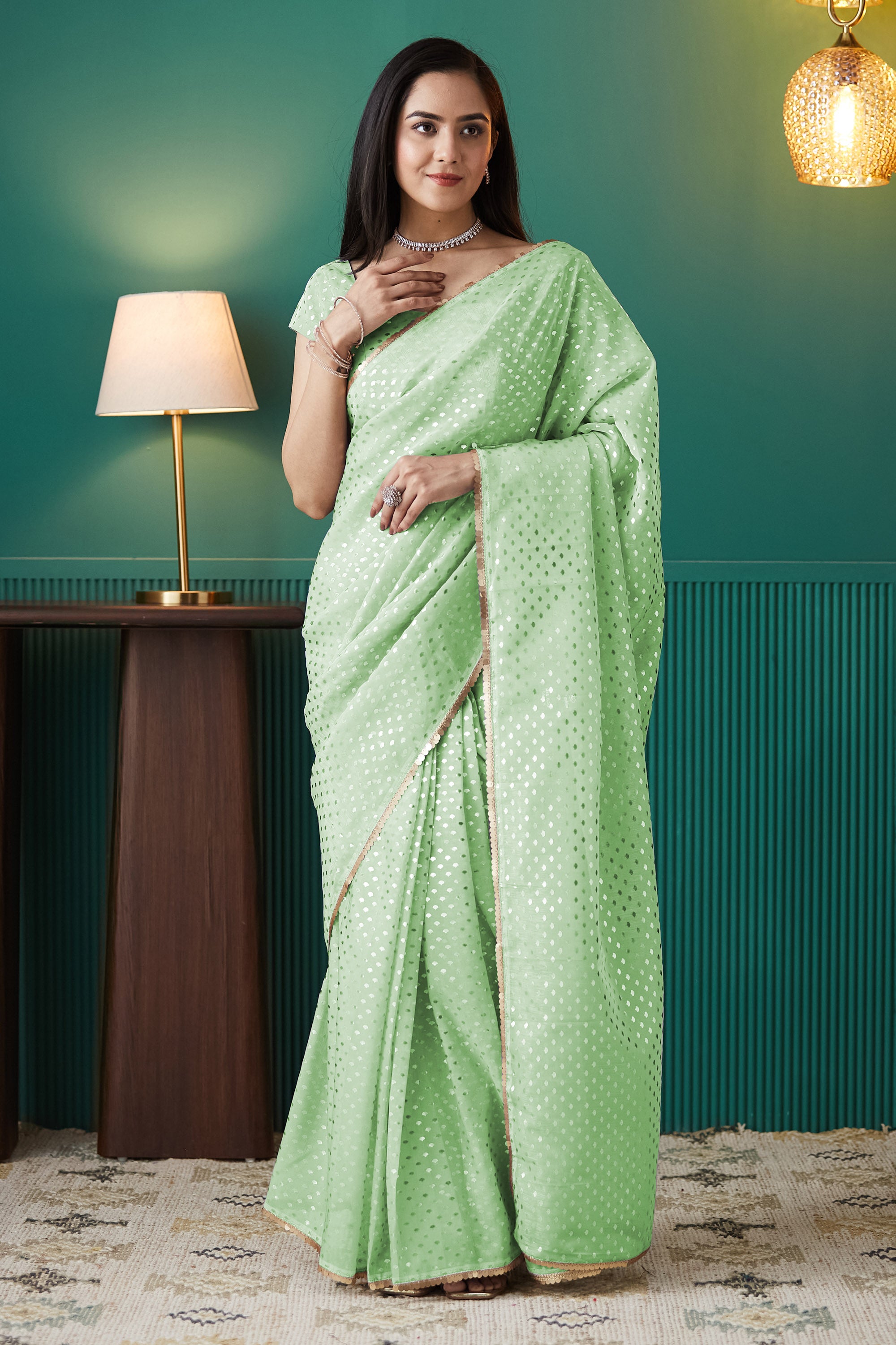 Organza Polka Foil Print Ready To Wear Saree