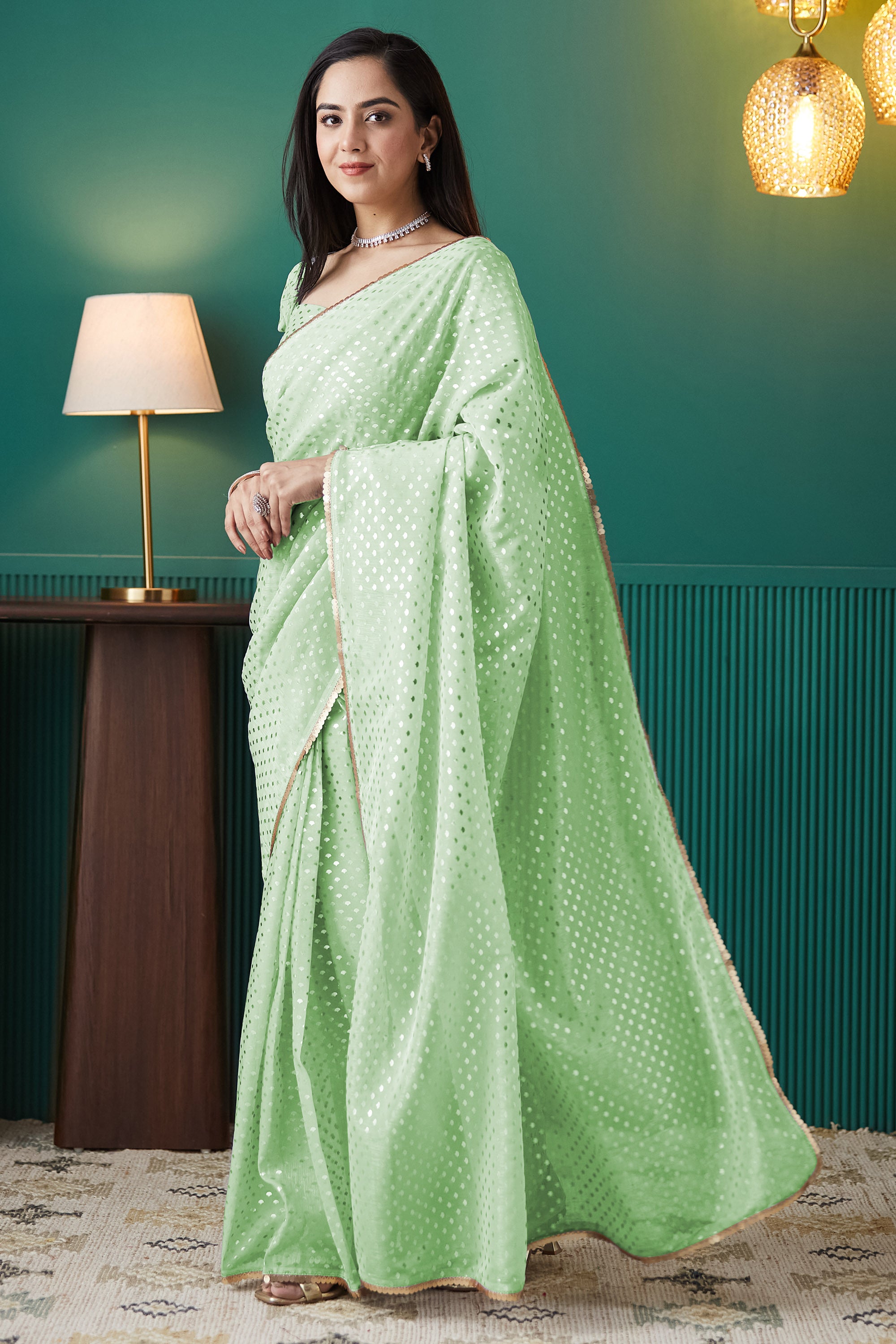 Organza Polka Foil Print Ready To Wear Saree