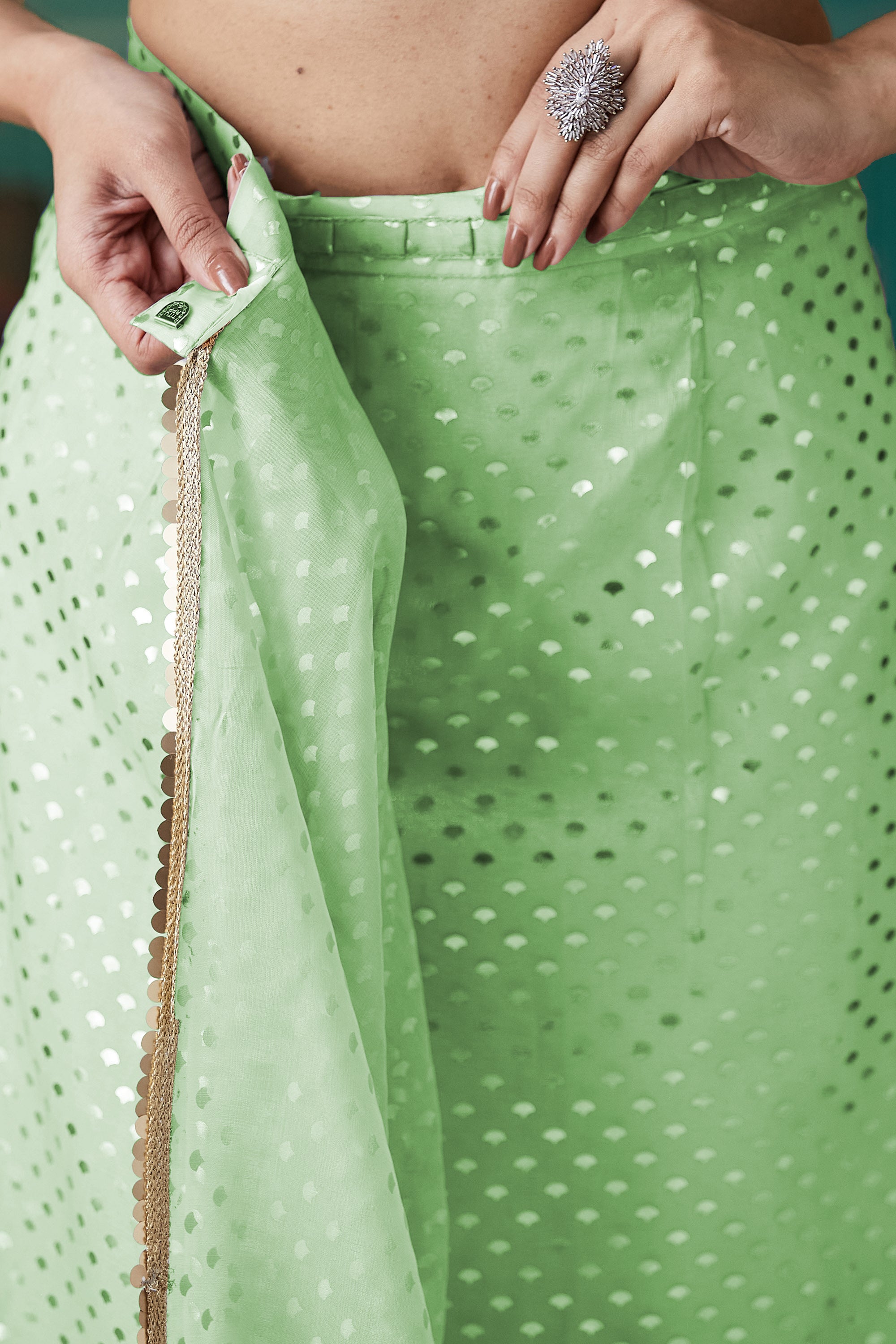 Organza Polka Foil Print Ready To Wear Saree