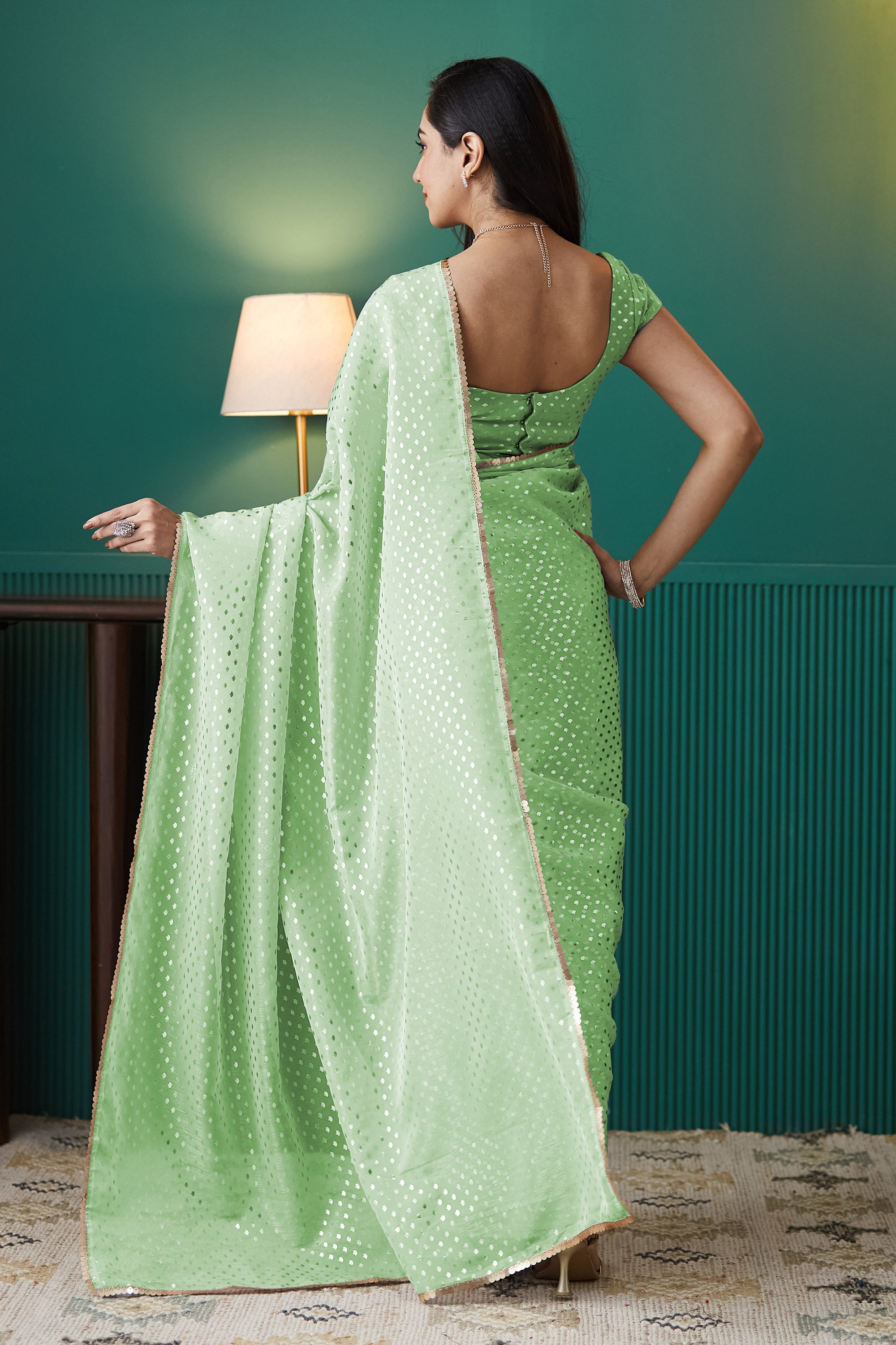 Organza Polka Foil Print Ready To Wear Saree