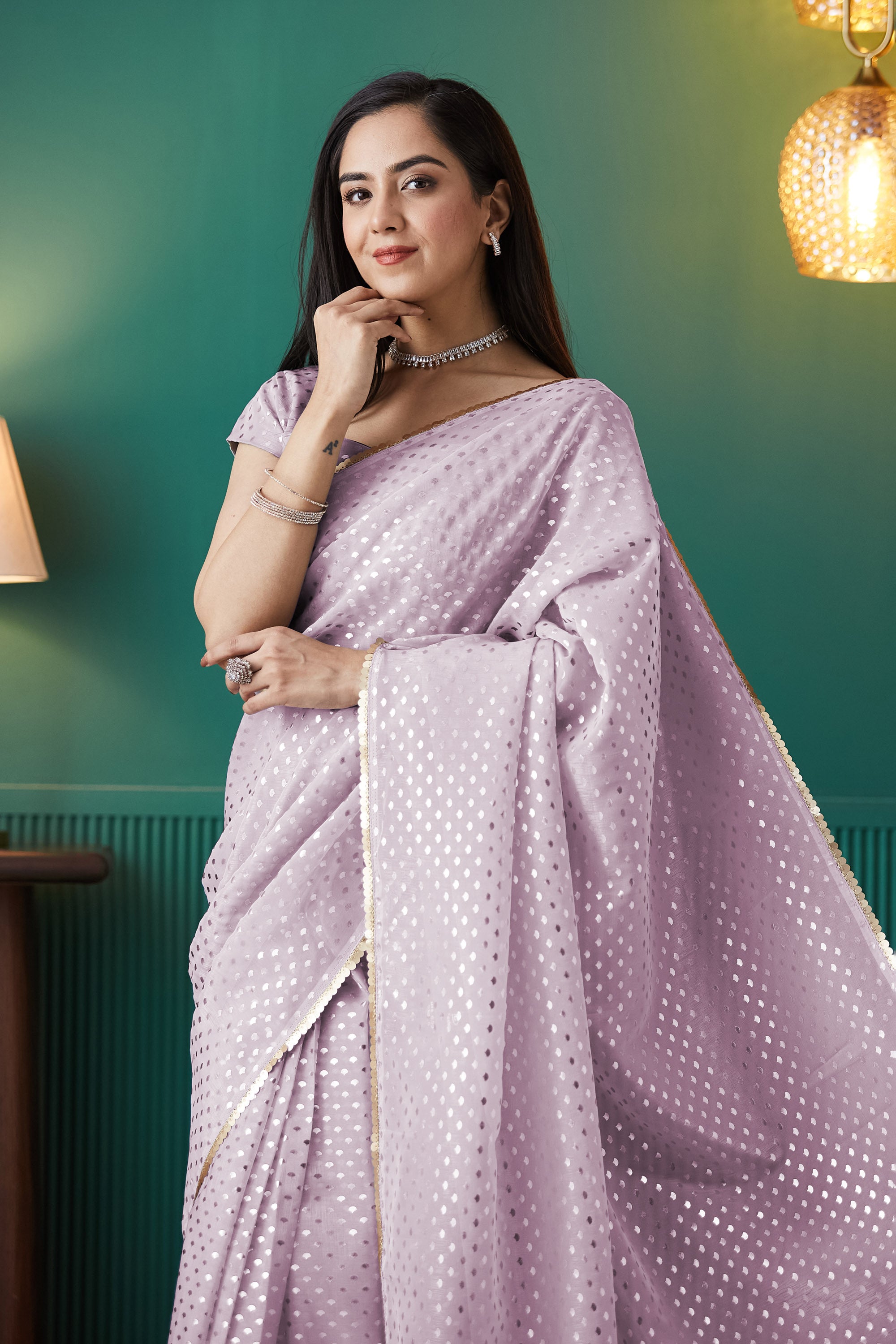 Organza Polka Foil Print Ready To Wear Saree