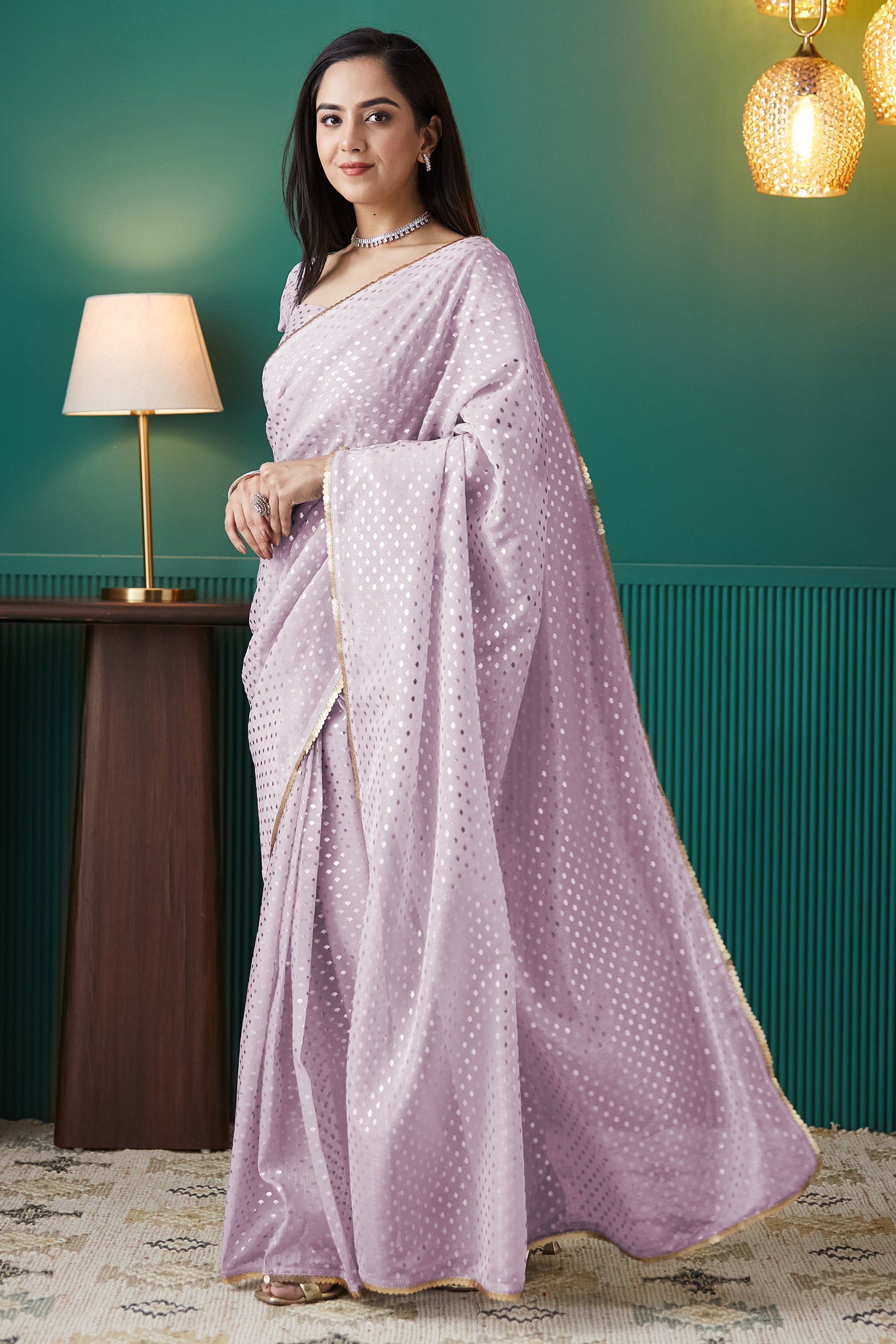 Organza Polka Foil Print Ready To Wear Saree