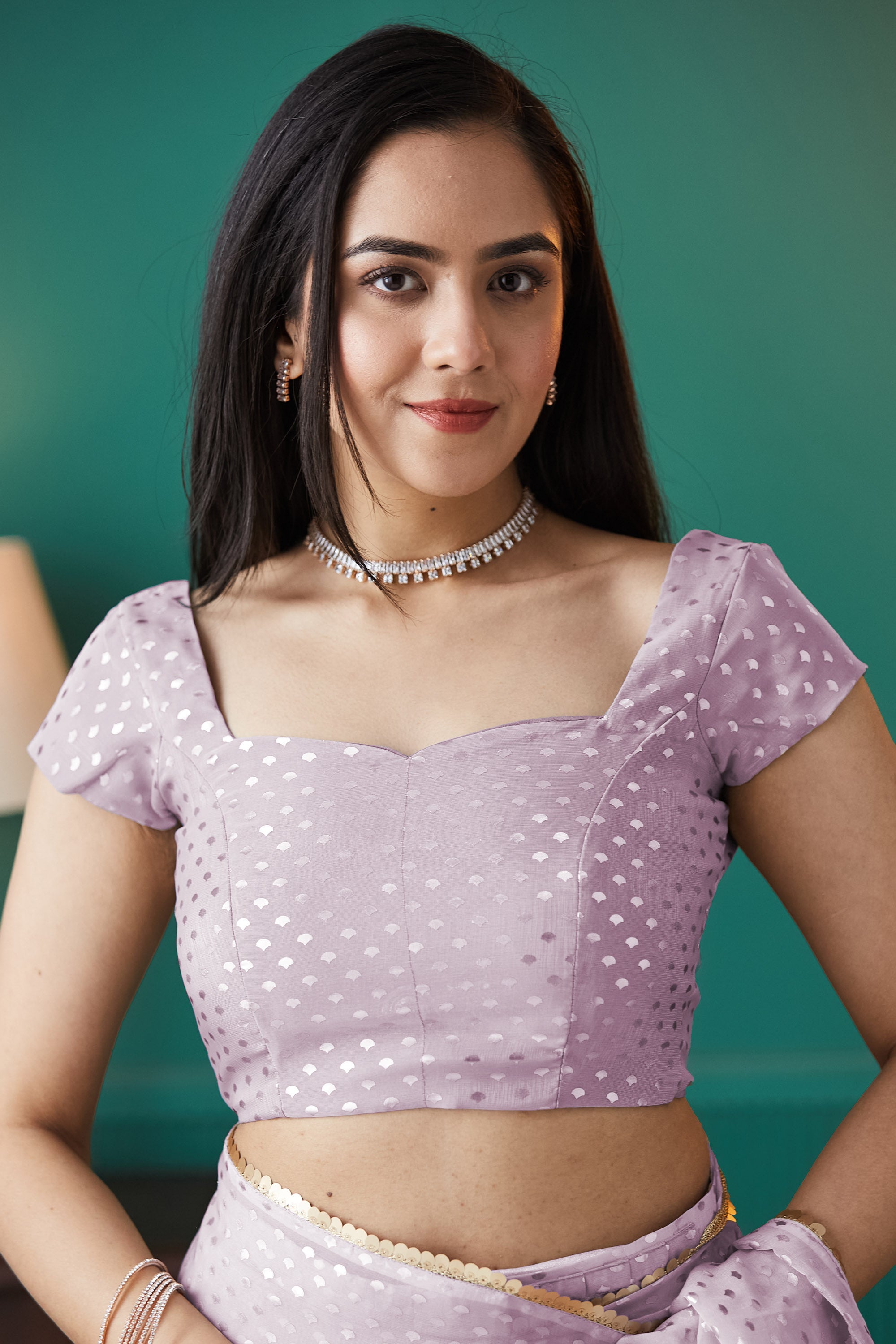 Organza Polka Foil Print Ready To Wear Saree