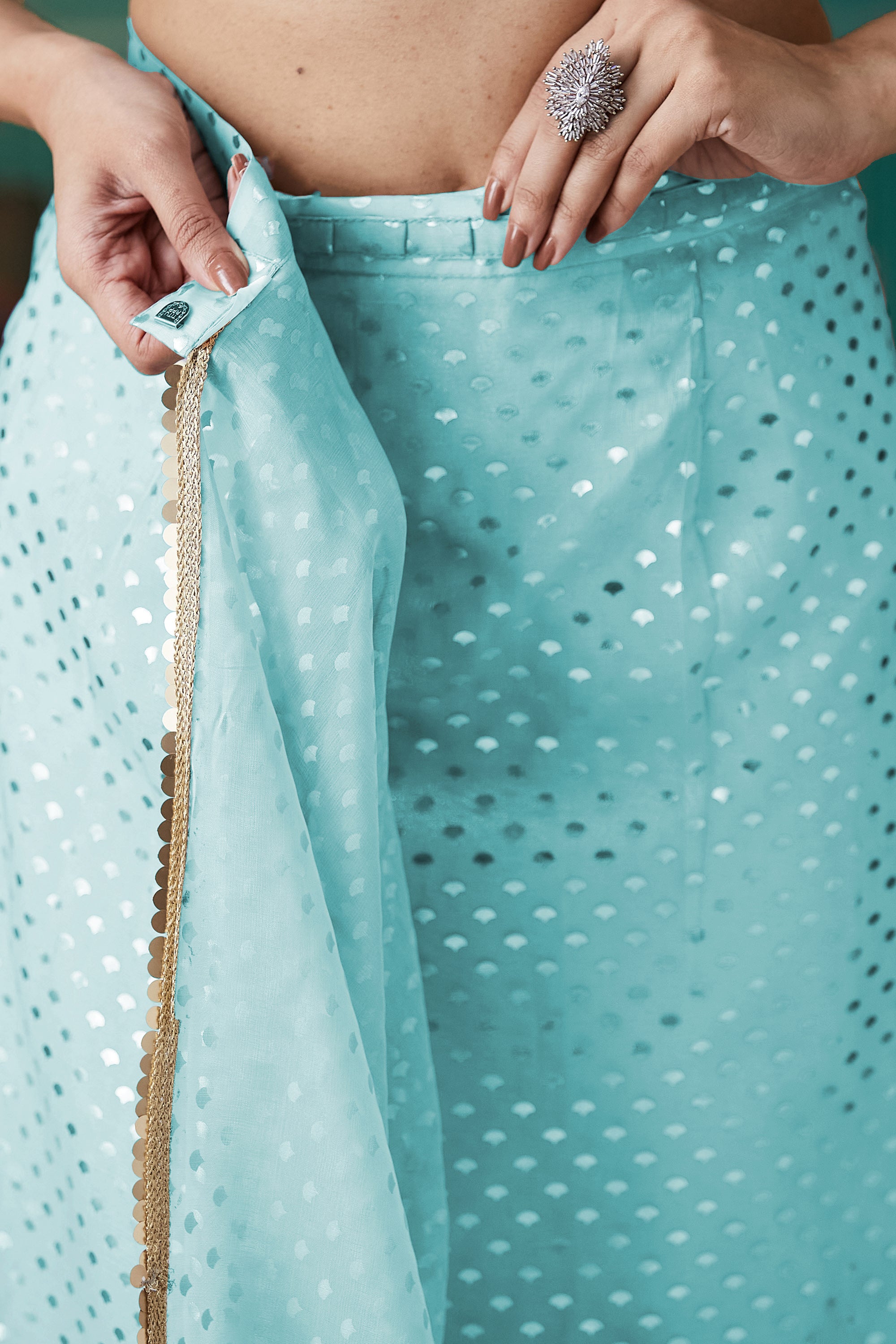 Organza Polka Foil Print Ready To Wear Saree