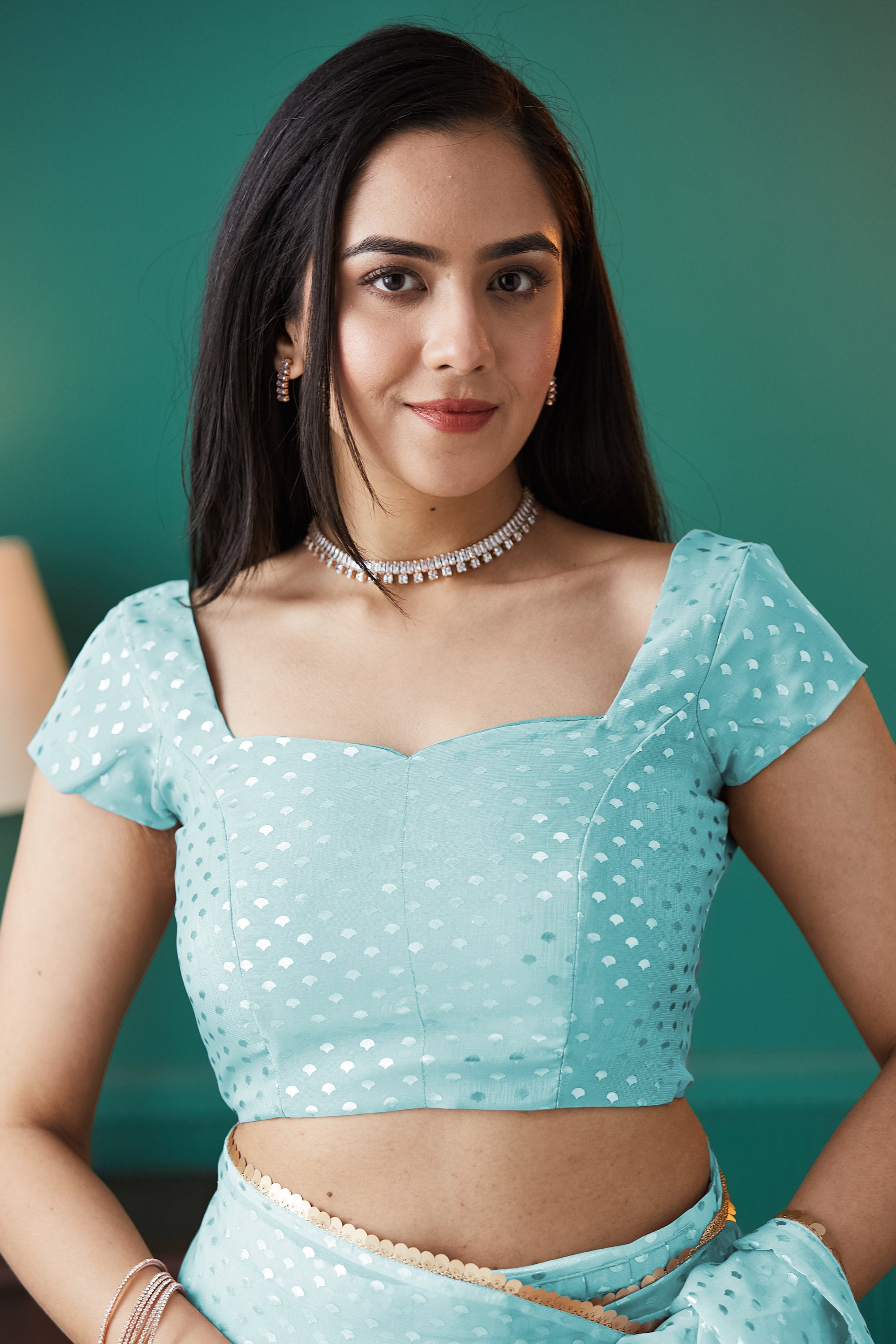 Organza Polka Foil Print Ready To Wear Saree