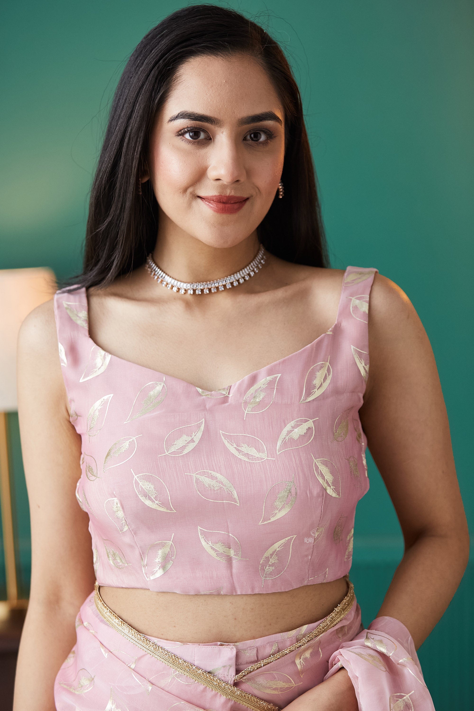 Organza Leaf Foil Print  Saree