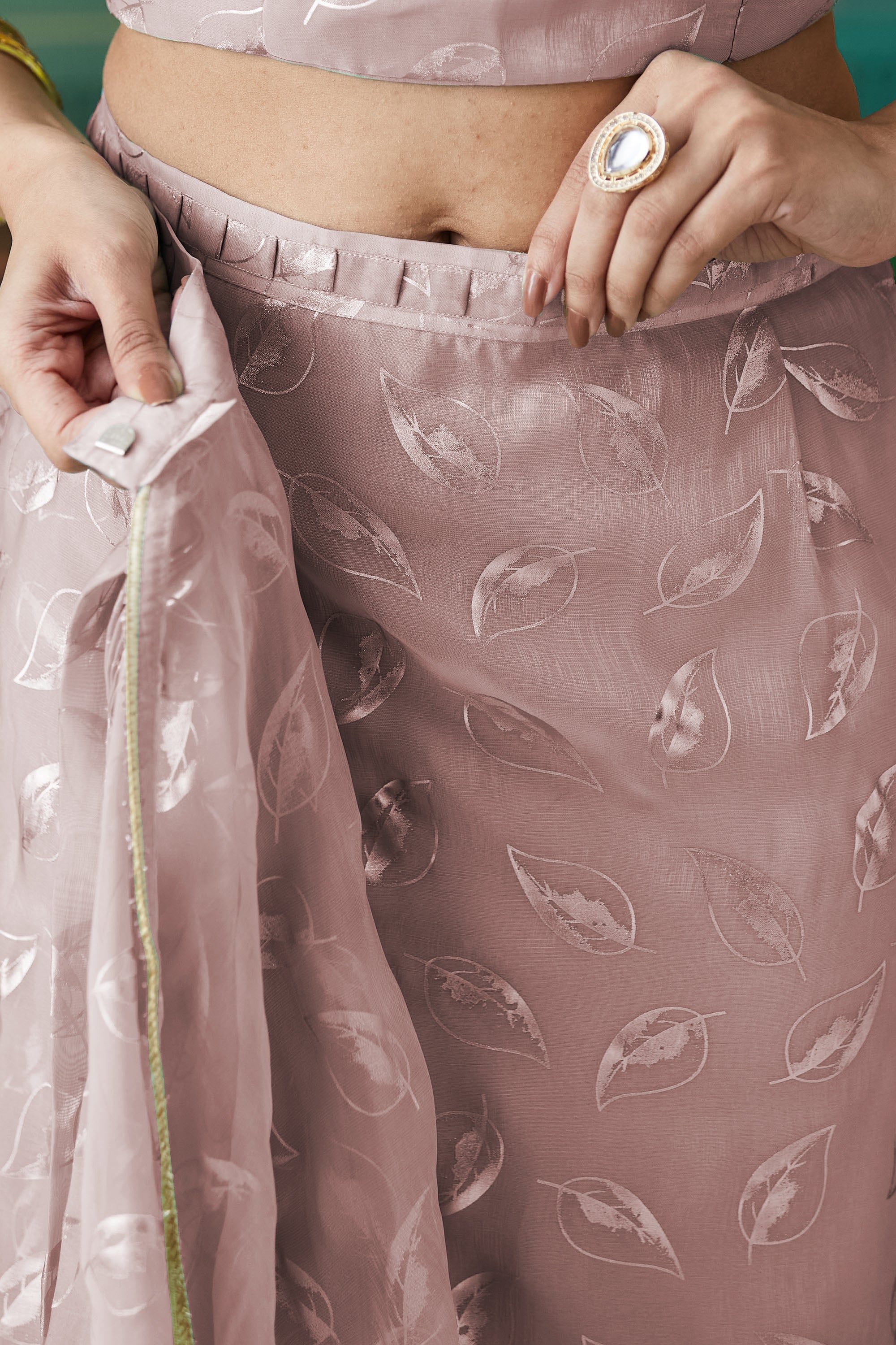 Organza Leaf Foil Print Ready To Wear Saree