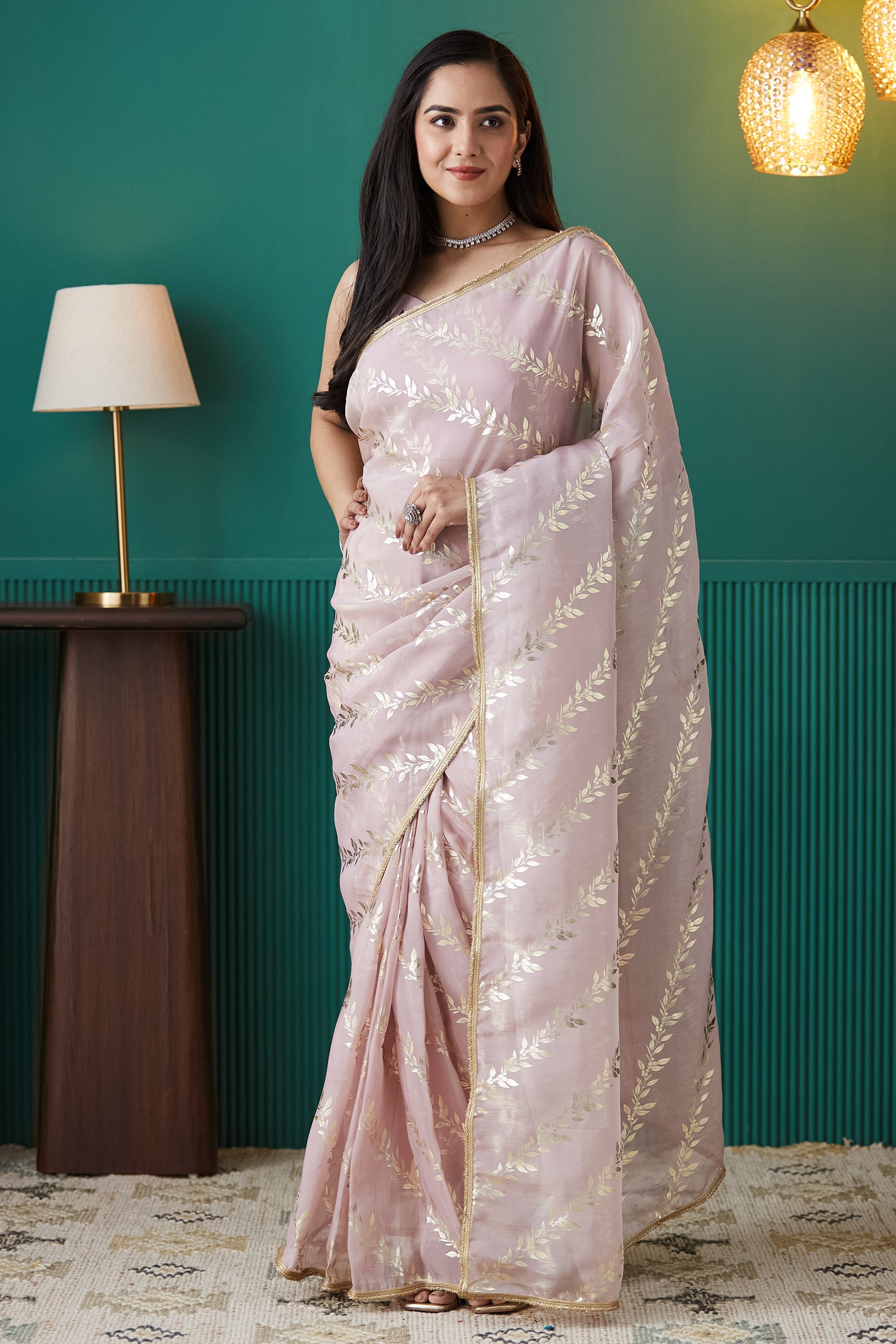 Organza Leaf Print Ready To Wear Saree