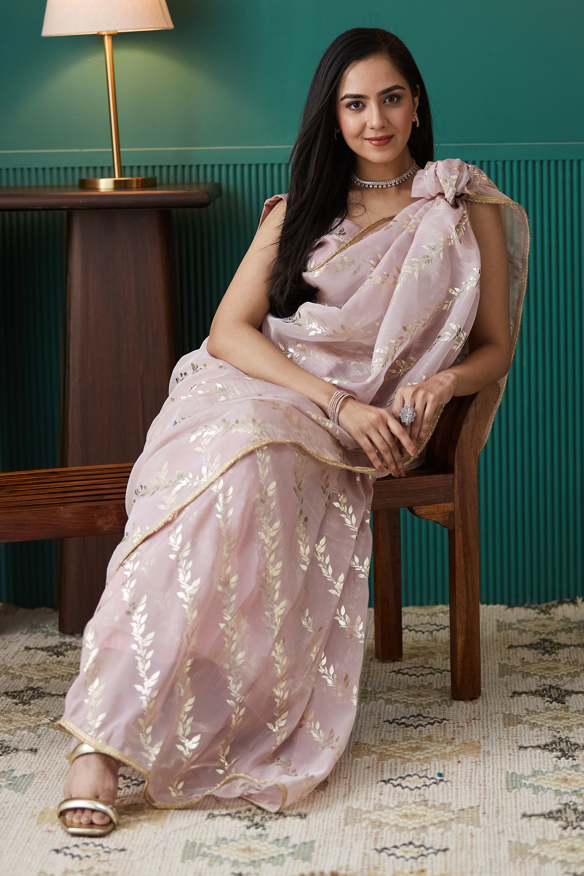 Organza Leaf Print  Saree