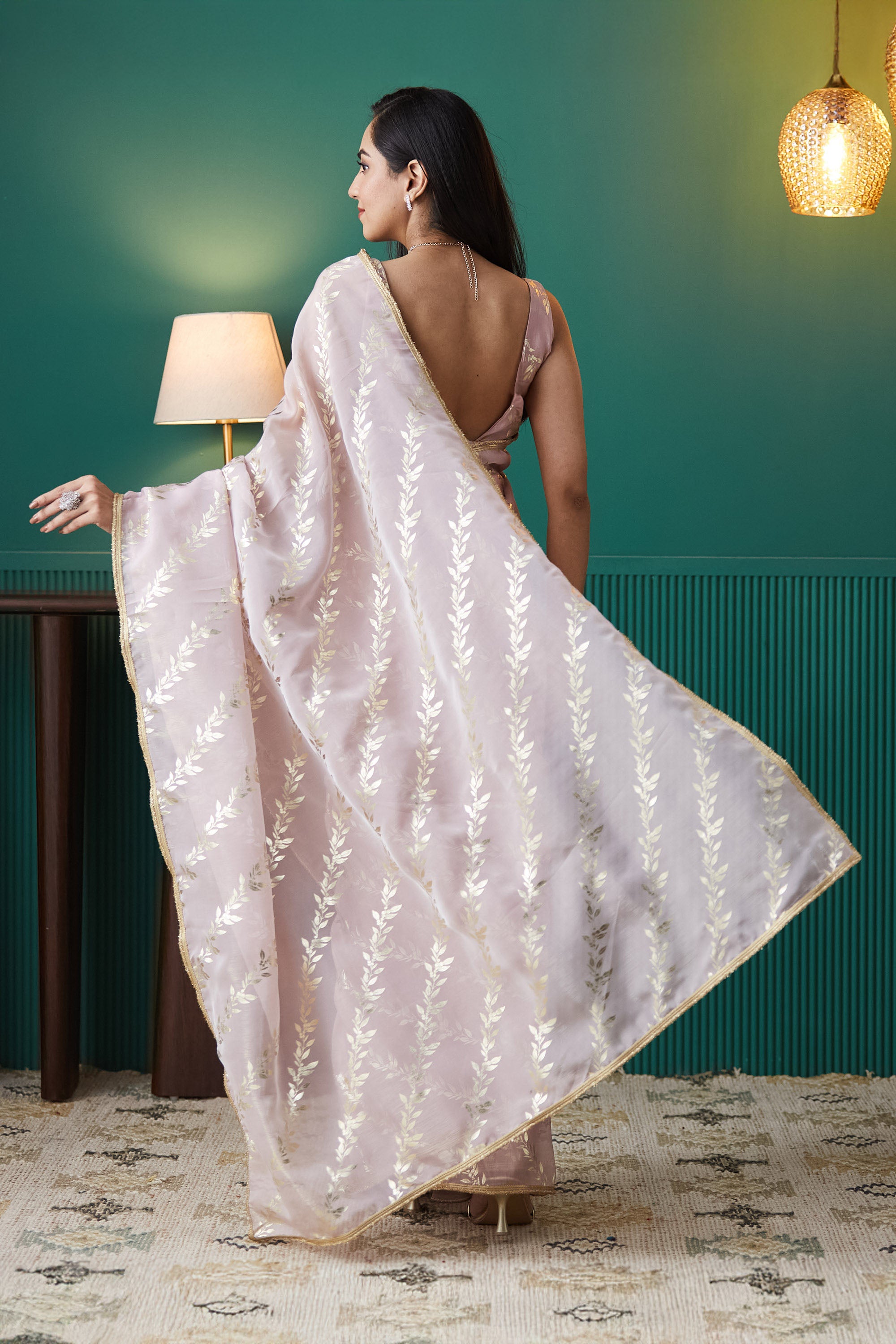 Organza Leaf Print  Saree