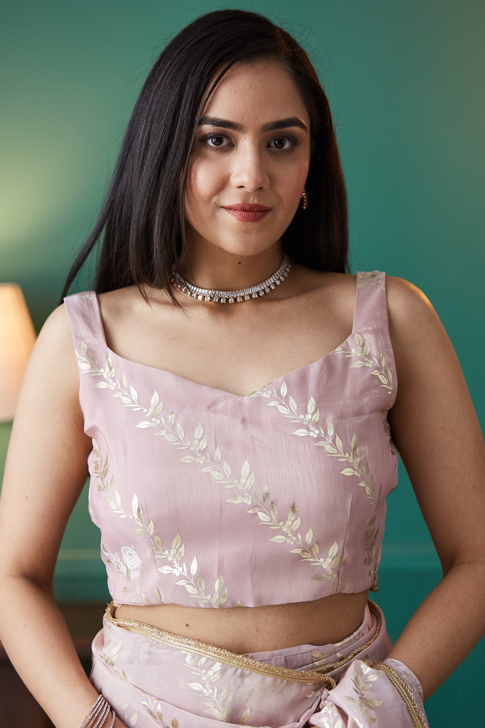 Organza Leaf Print  Saree