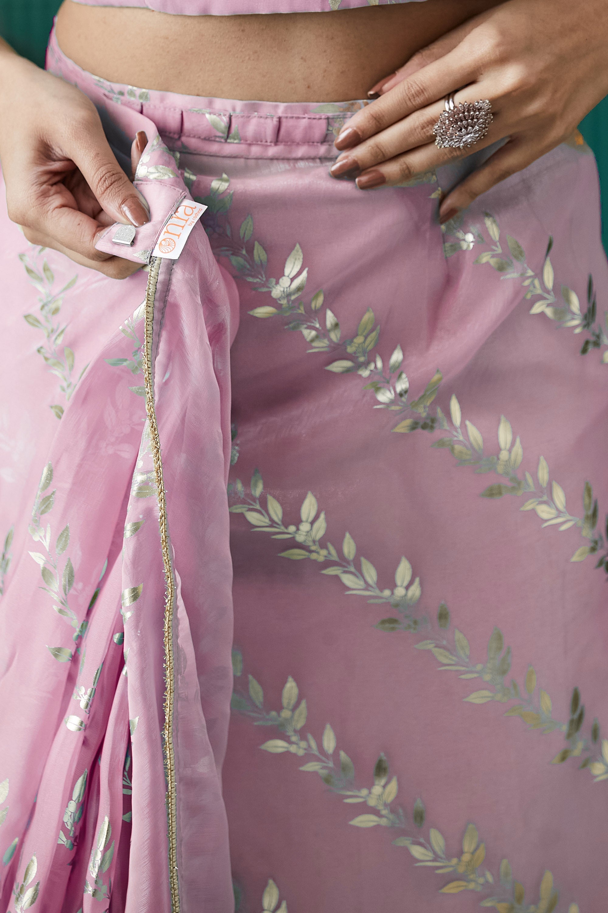 Organza Leaf Foil Print Ready To Wear Saree