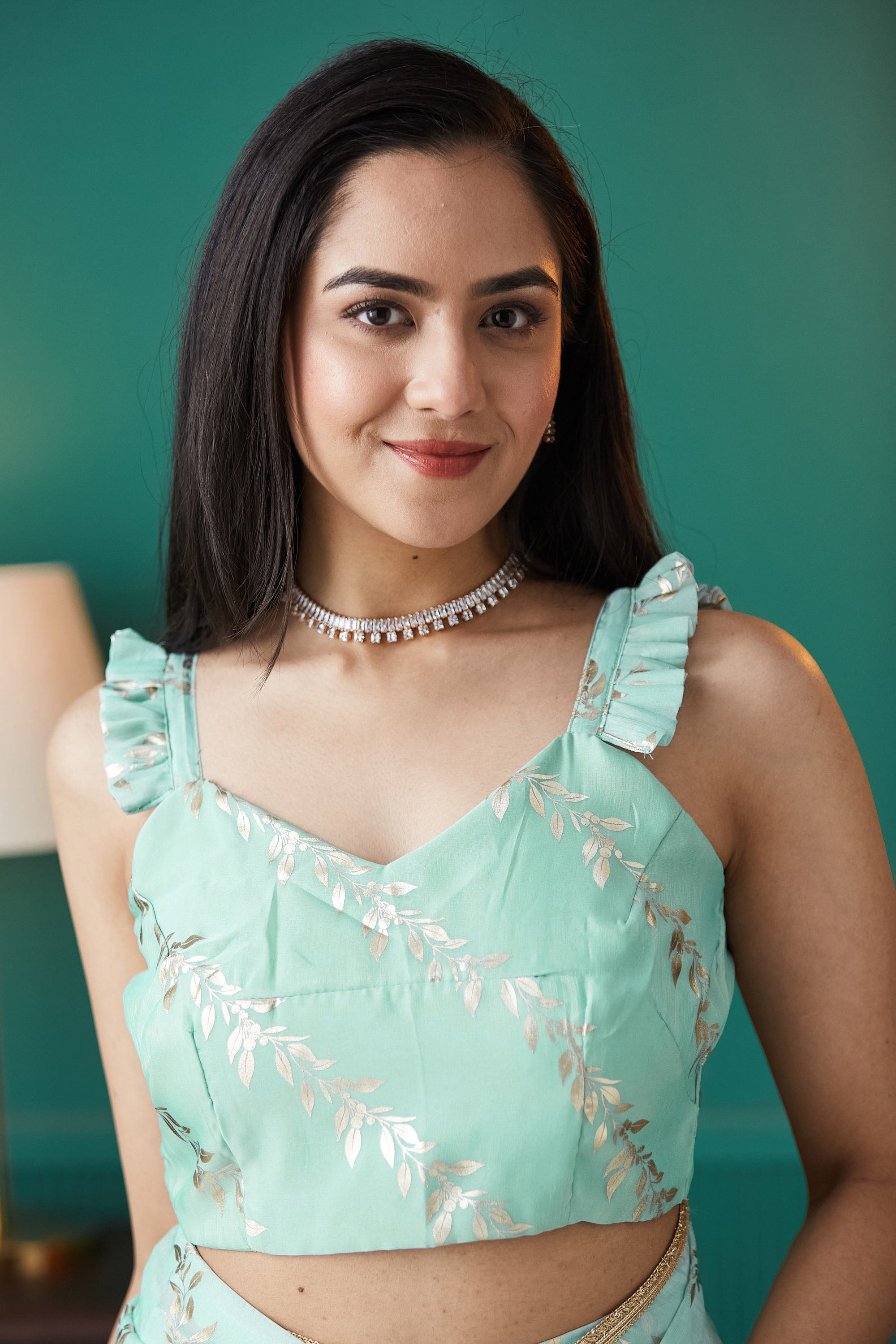 Organza Leaf Foil Print Ready To Wear Saree