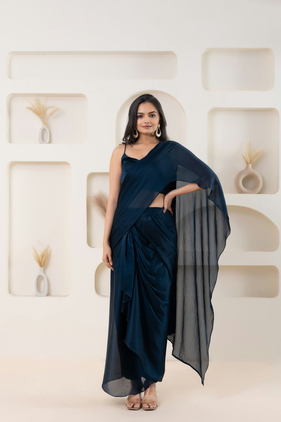 Blue Color Prestitched Ready To Wear Sarong Saree With Blouse Piece