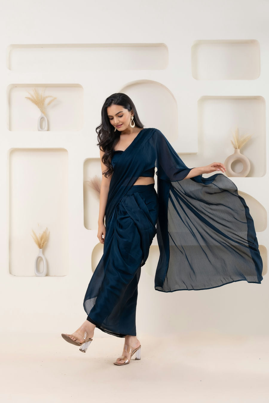 Blue Color Prestitched Ready To Wear Sarong Saree With Blouse Piece