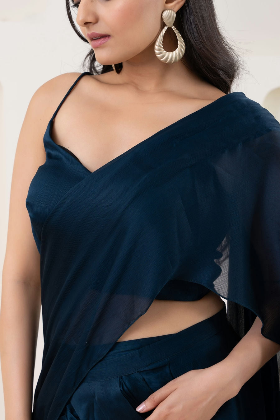 Blue Color Prestitched Ready To Wear Sarong Saree With Blouse Piece