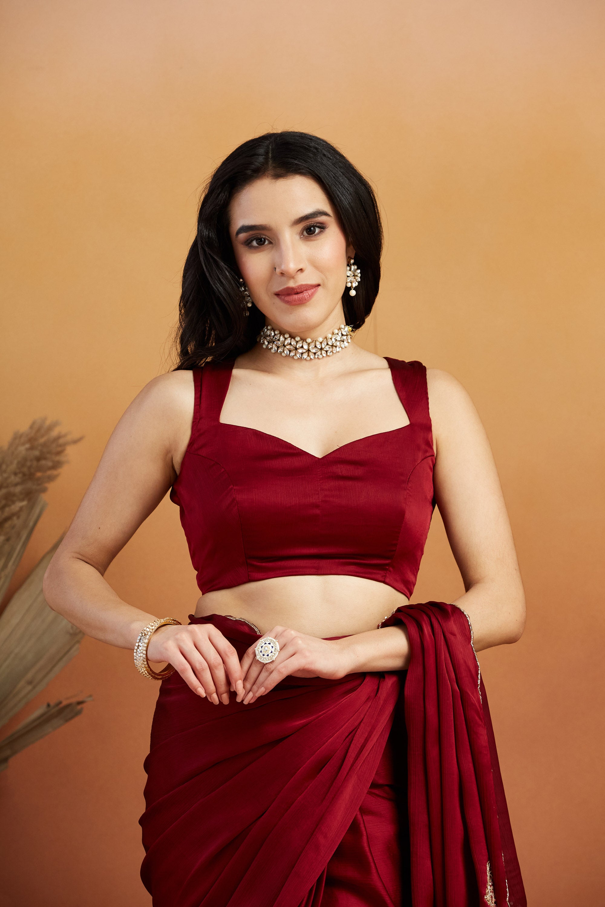 Khatali Work Butta Designer Cutwork Maroon Saree