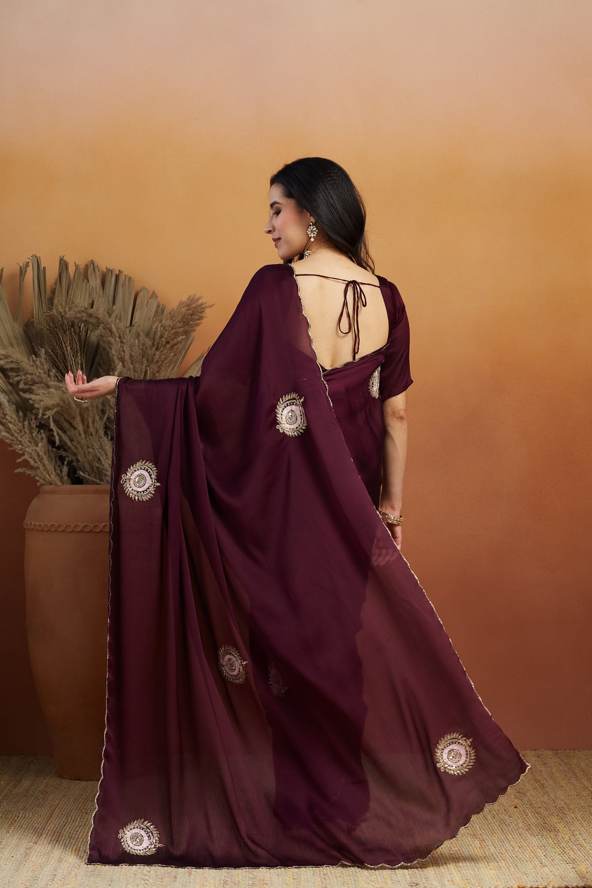 Khatali Work Butta Designer Cutwork Border Ready to Wear Saree