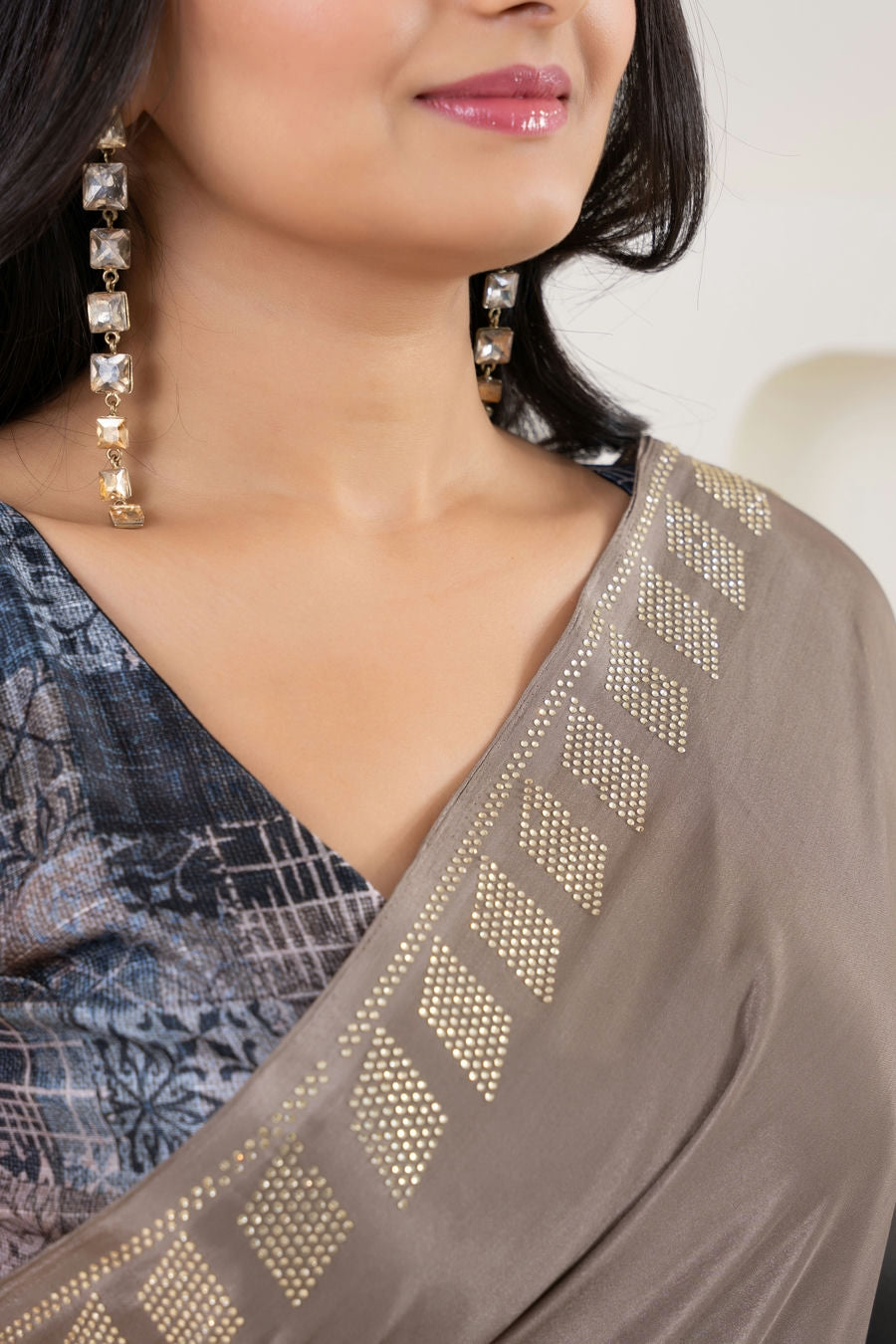 Ombre Grey Embellished Swarovski Ready to Wear Saree
