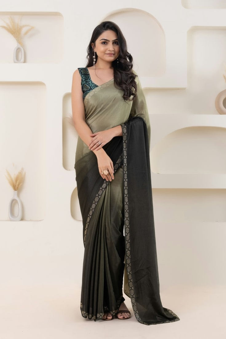 Ombre Green Embellished Swarovski Ready to Wear Saree