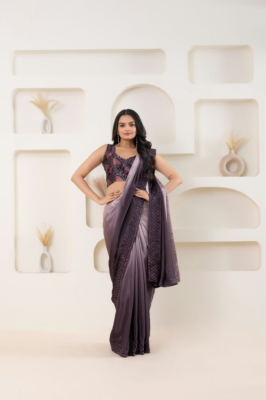 Multi Shading Swarovski Work Soft Silk Prestitched Ready To Wear Saree