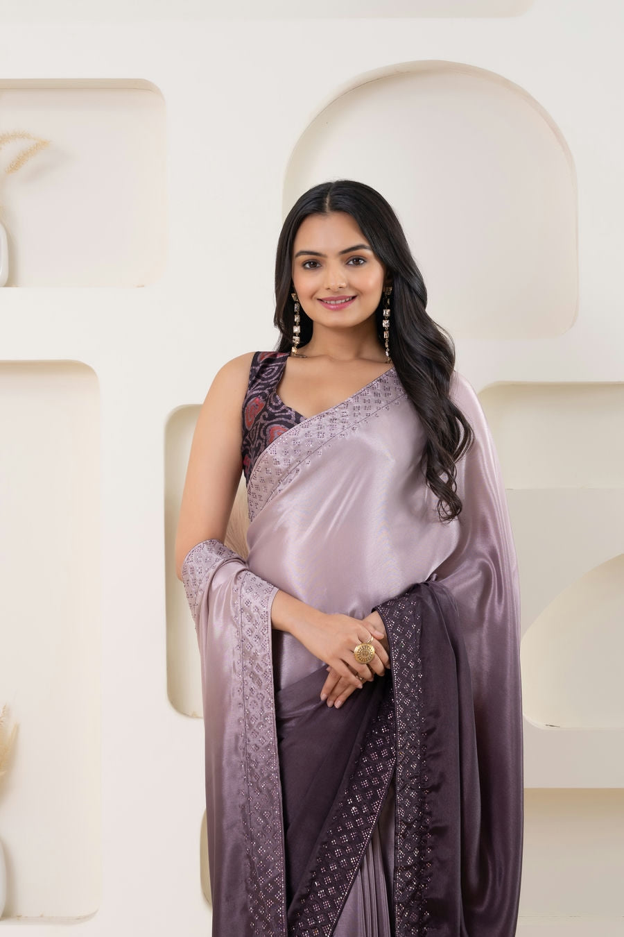 Multi Shading Swarovski Work Soft Silk Prestitched Ready To Wear Saree