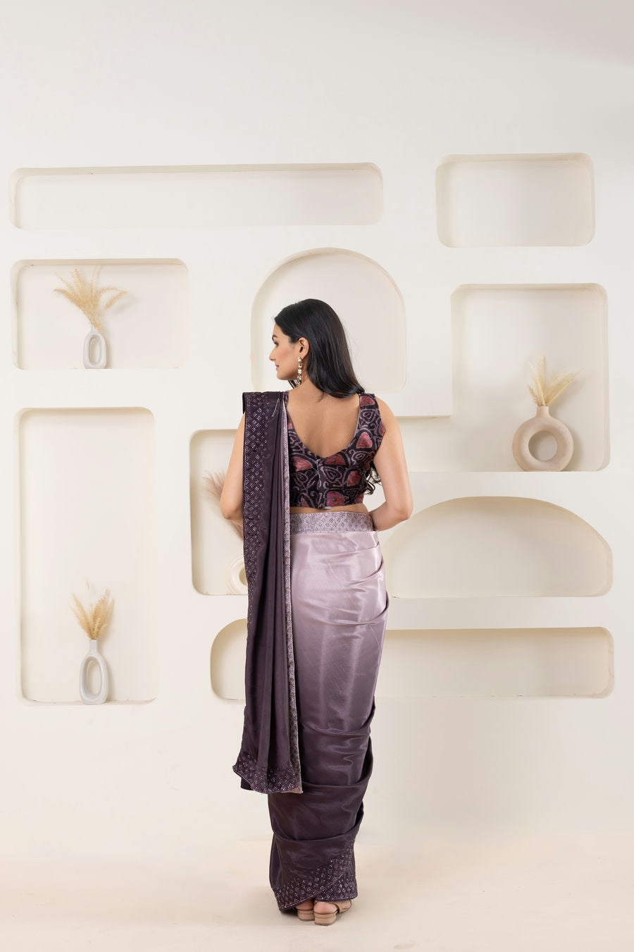 Multi Shading Swarovski Work Soft Silk Prestitched Ready To Wear Saree