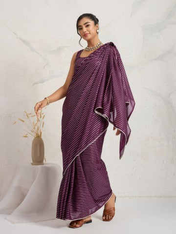 Purple Color Poly Georgette Ready to Wear Saree