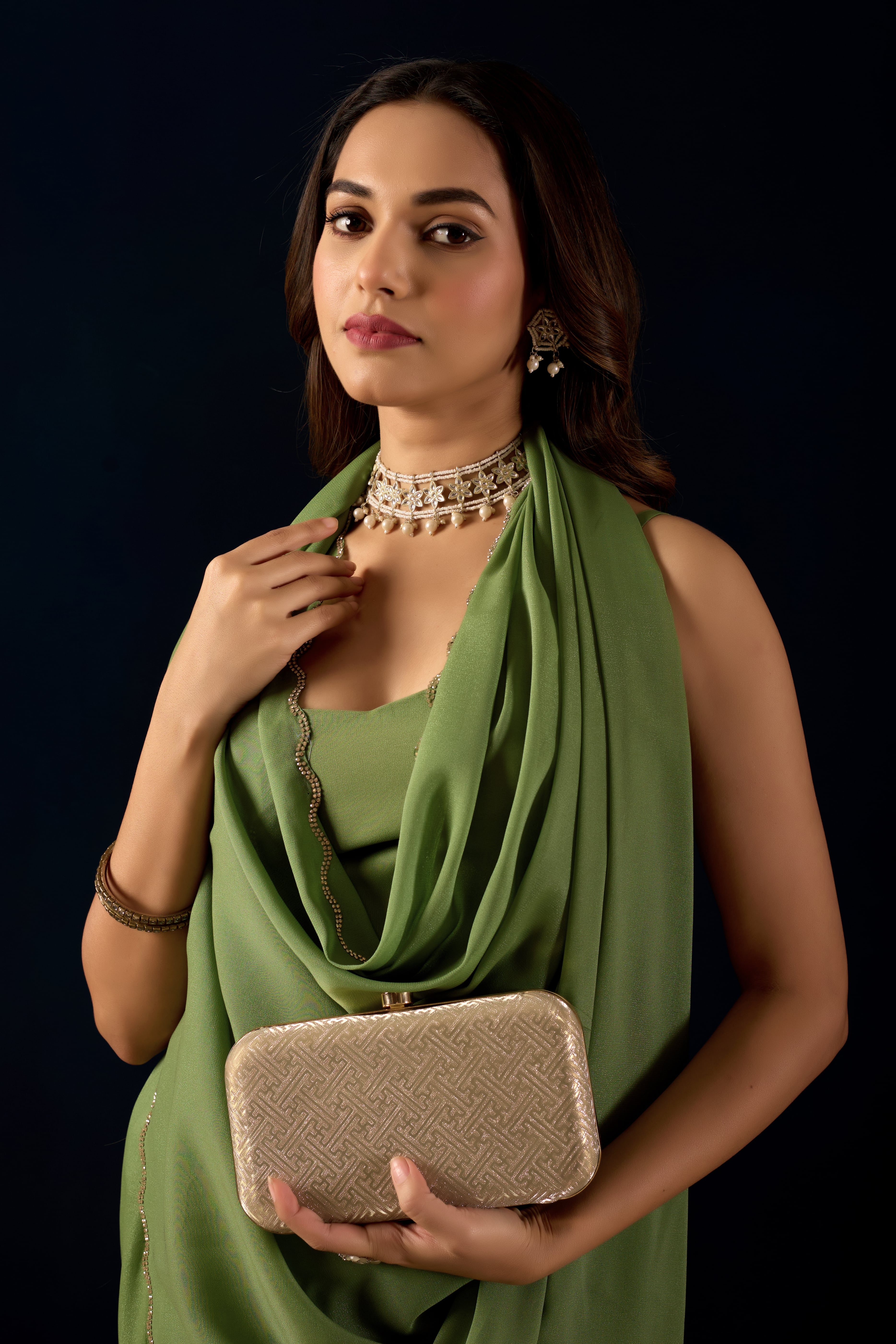 Olive Green Poly Georgette Ready To Wear Saree