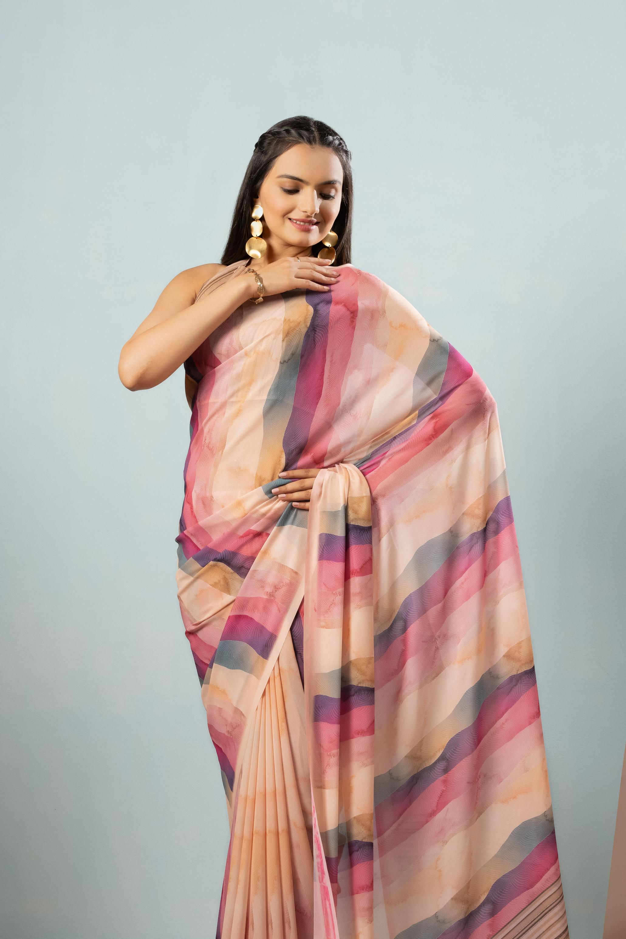 Rainbow Digital Printed Georgette ready to wear Saree