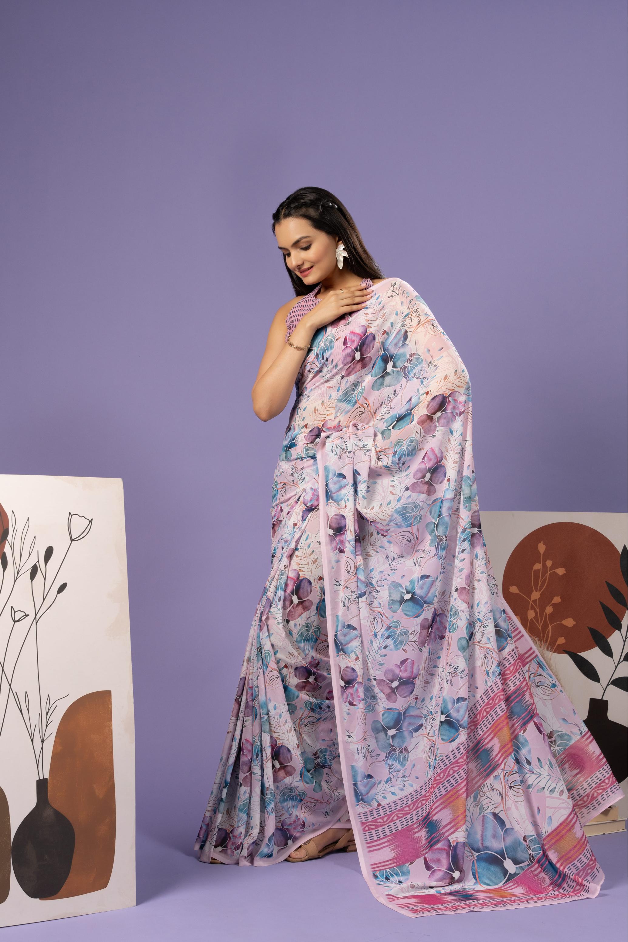 Digital Floral Printed Georgette Ready to wear Saree