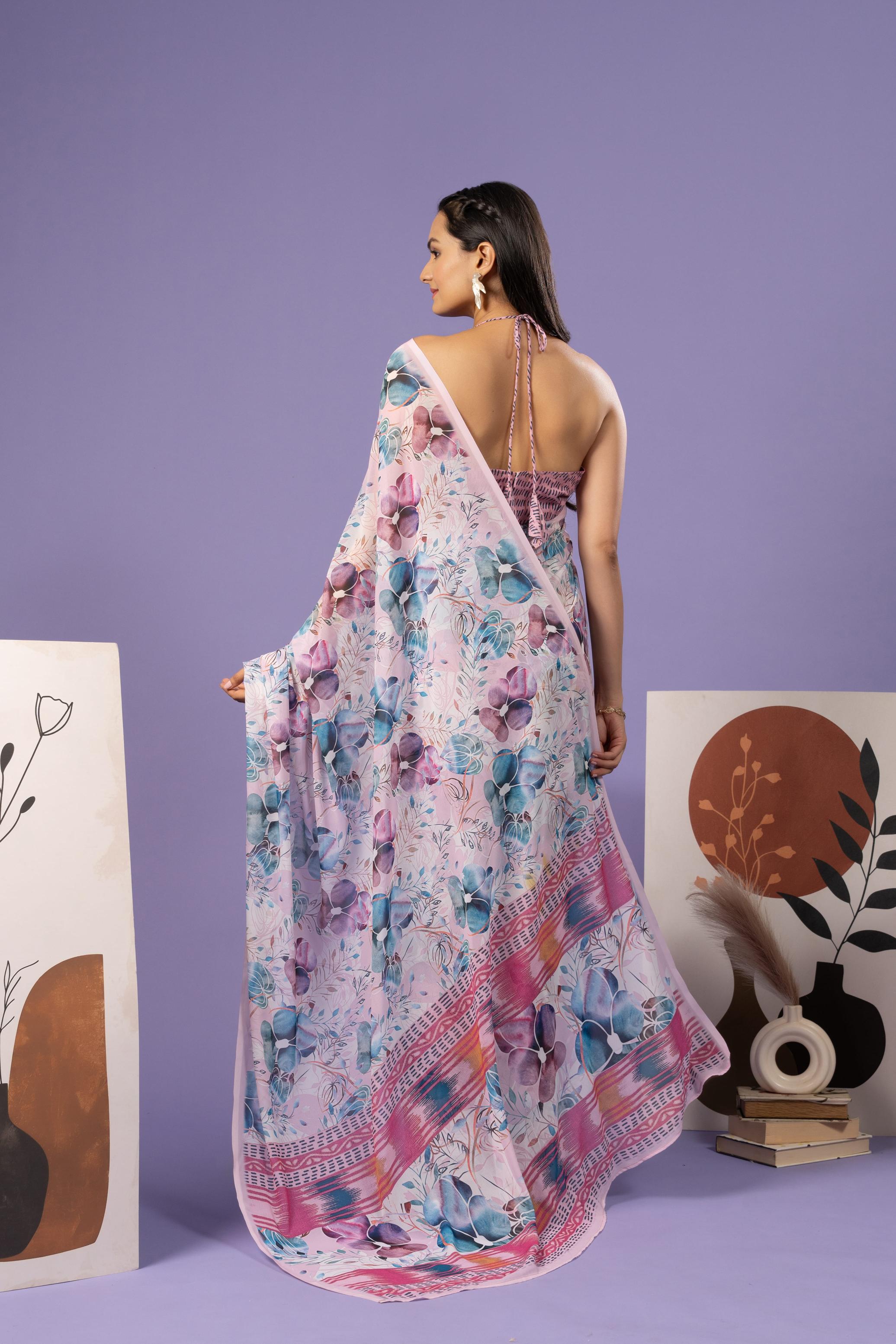 Digital Floral Printed Georgette Ready to wear Saree