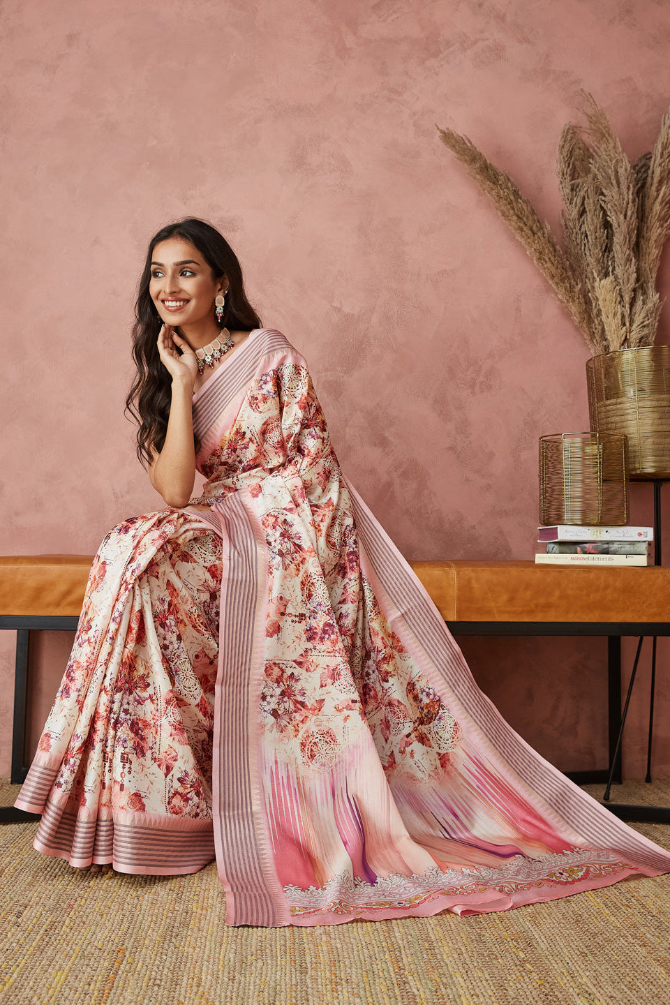 Pastel Floral Printed Manipuri Tussar Saree