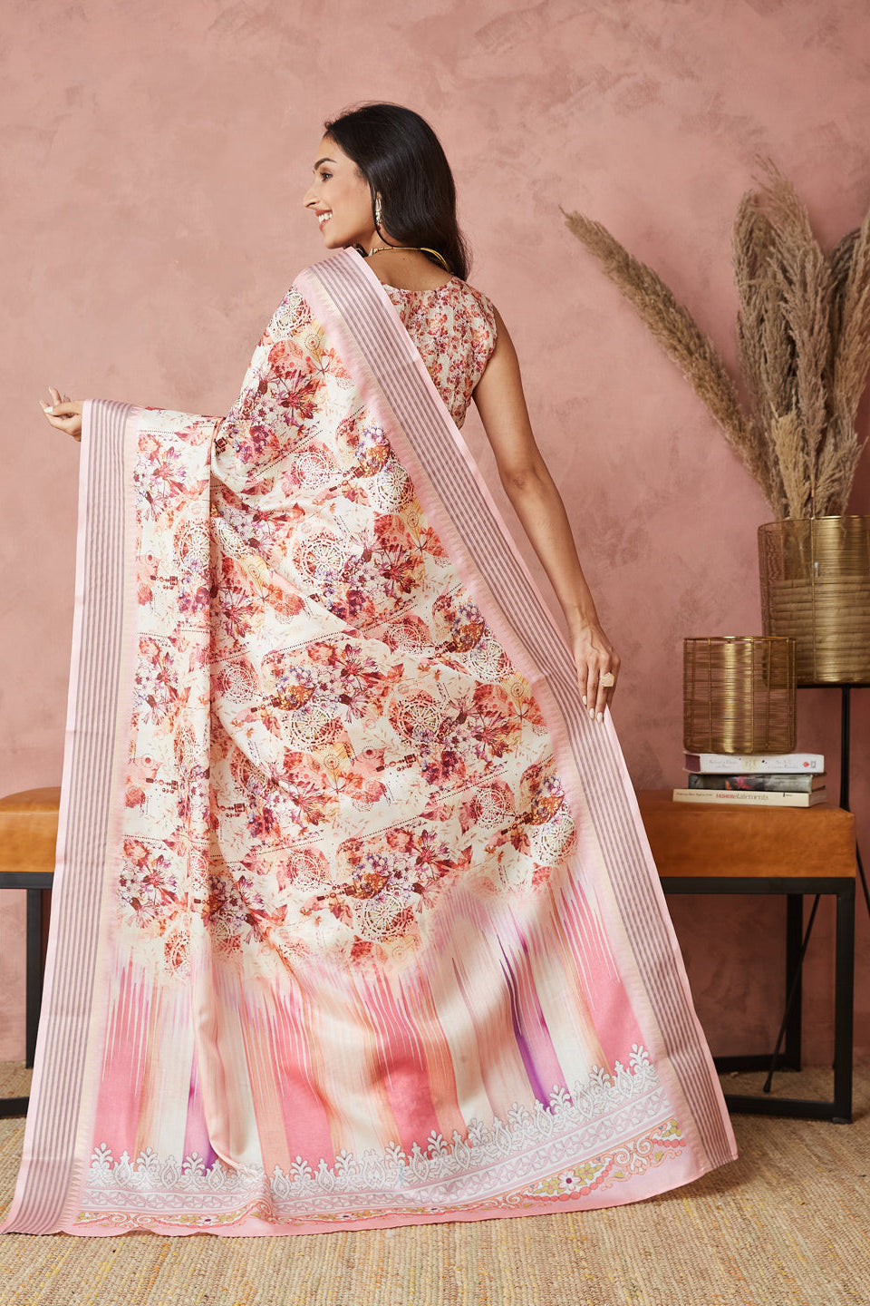 Pastel Floral Printed Manipuri Tussar Saree