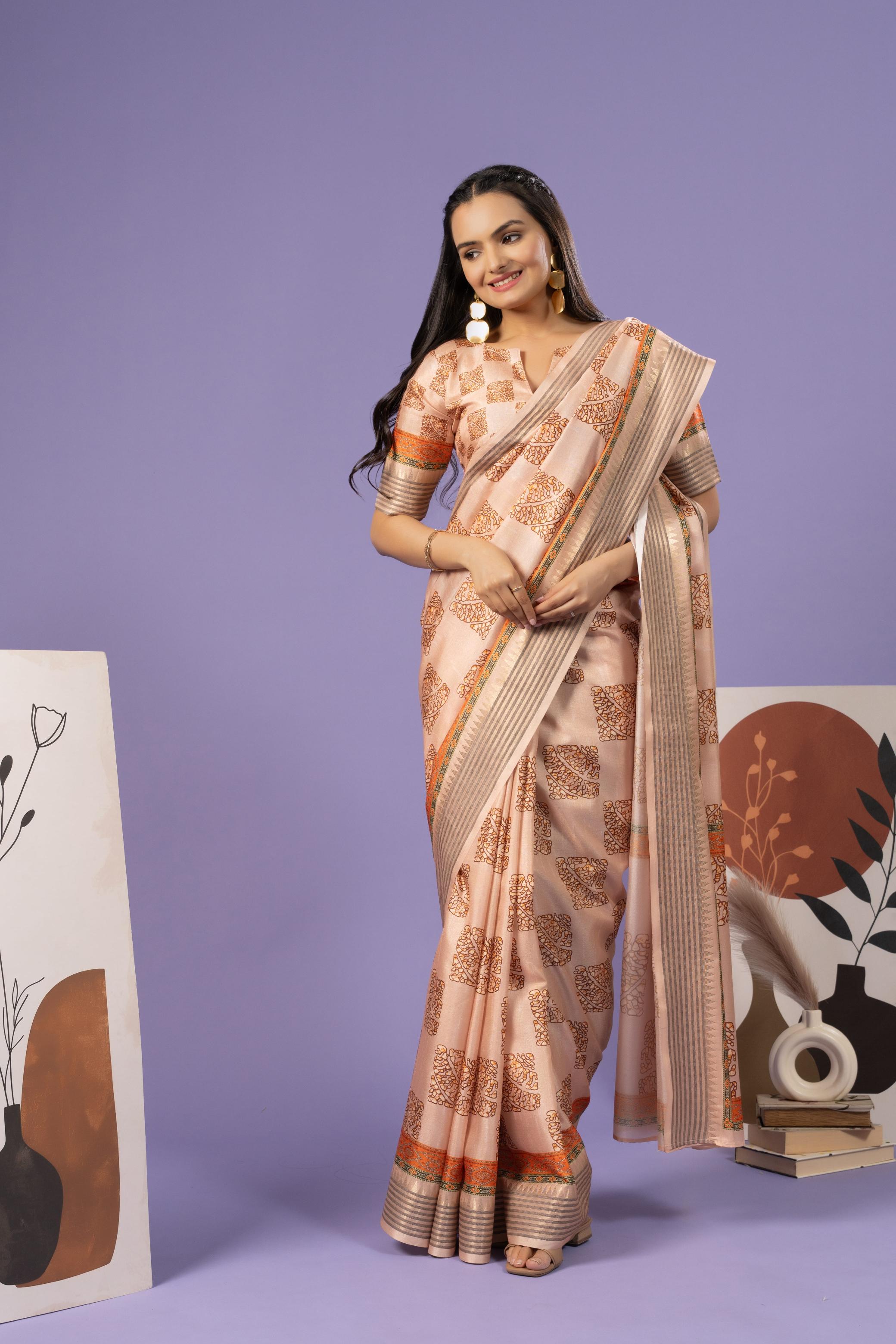 Trendy Block Printed Manipuri Tussar Saree