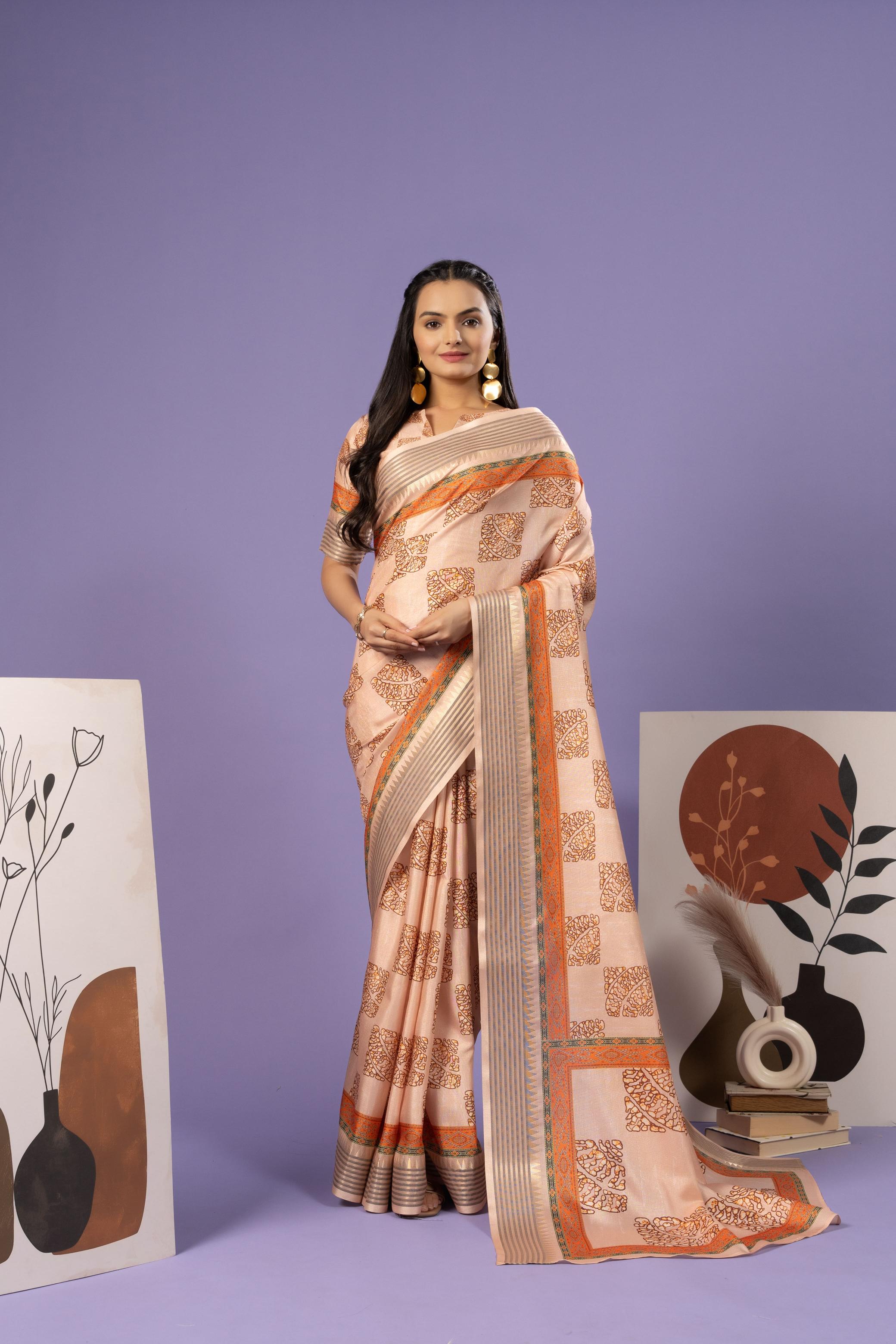 Trendy Block Printed Manipuri Tussar Saree